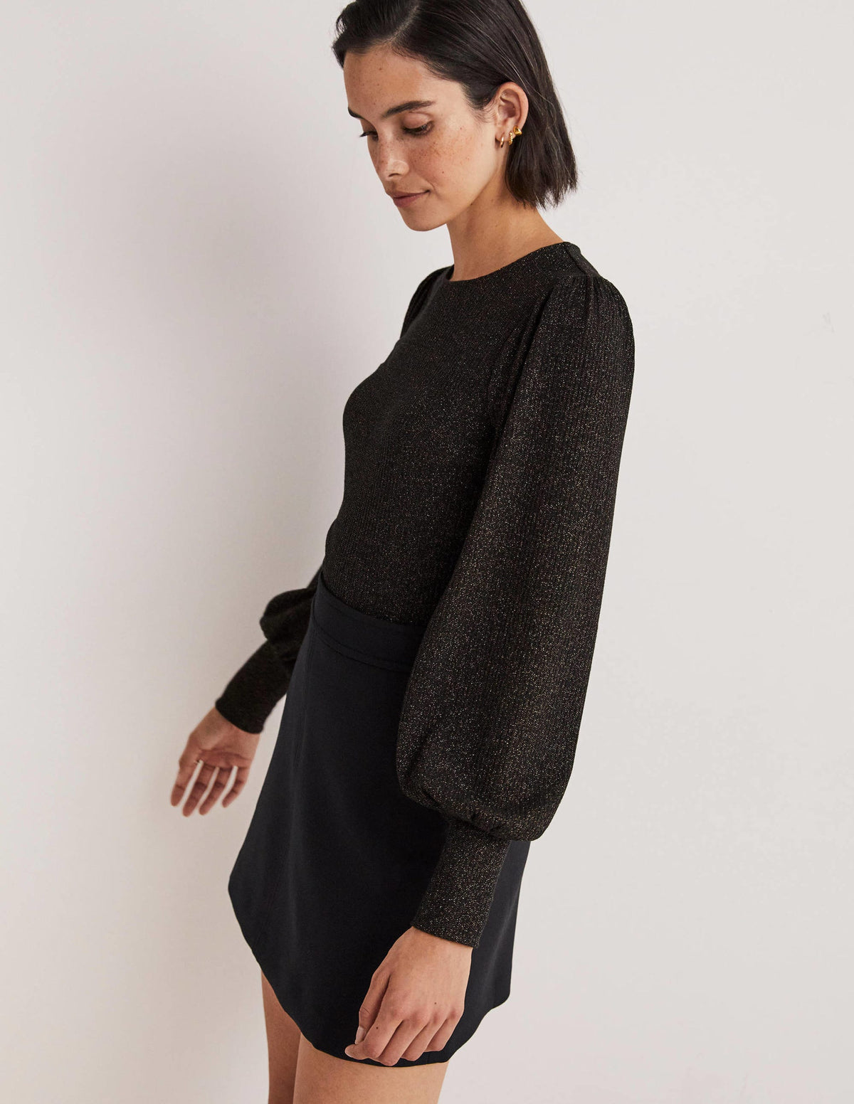 Metallic Blouson Sleeve Top-Black/Gold Sparkle-5