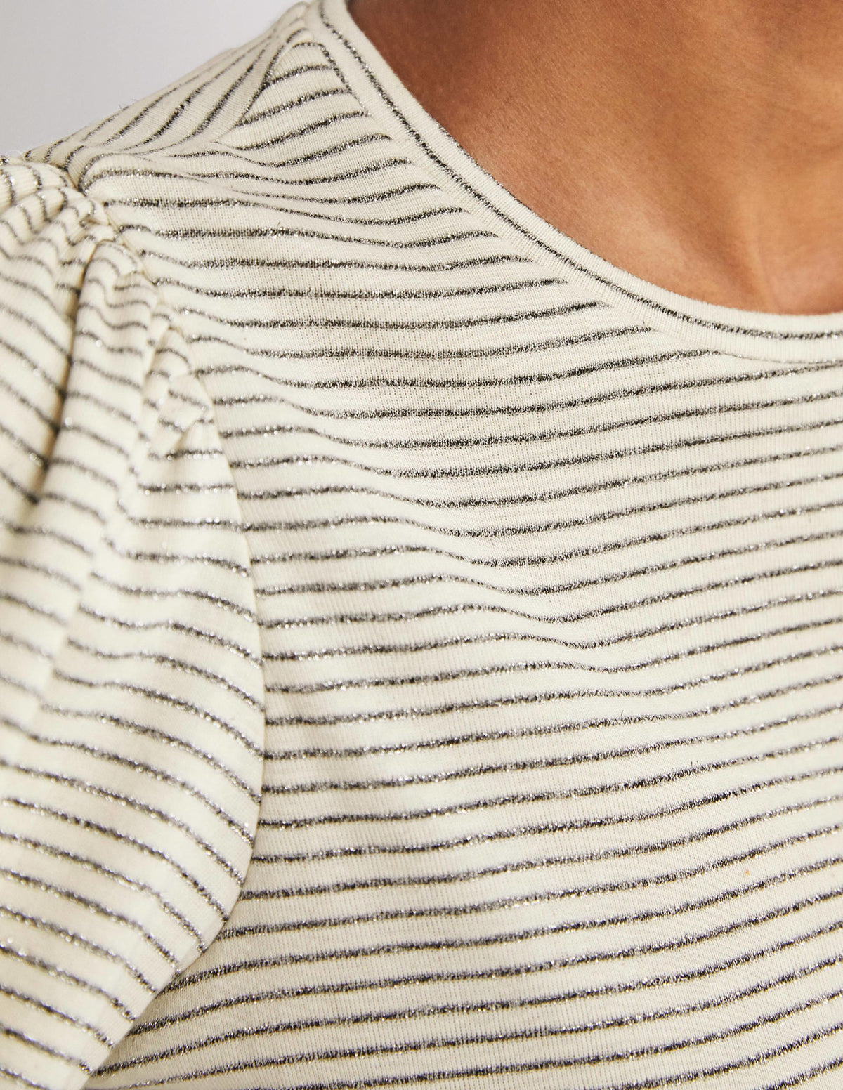 Metallic Stripe T-Shirt-Ivory/Gunmetal Metallic - Image 2