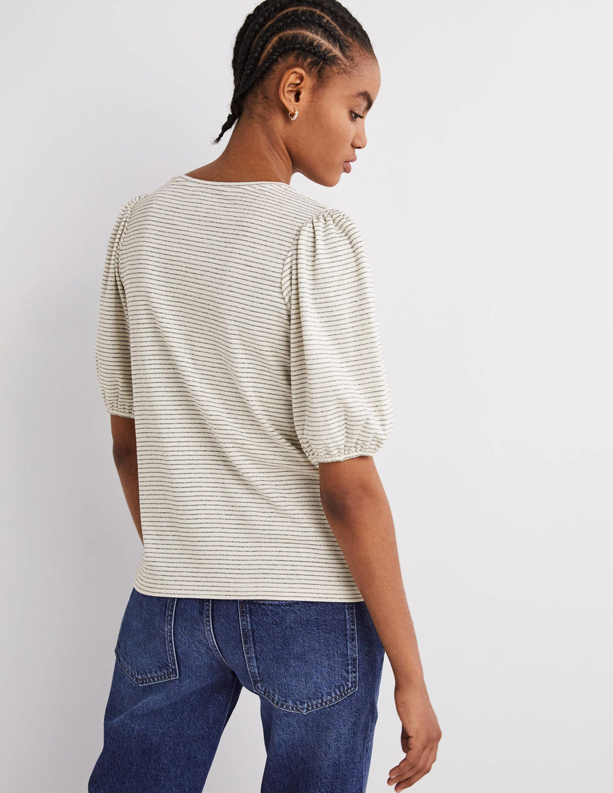 Metallic Stripe T-Shirt-Ivory/Gunmetal Metallic - Image 3