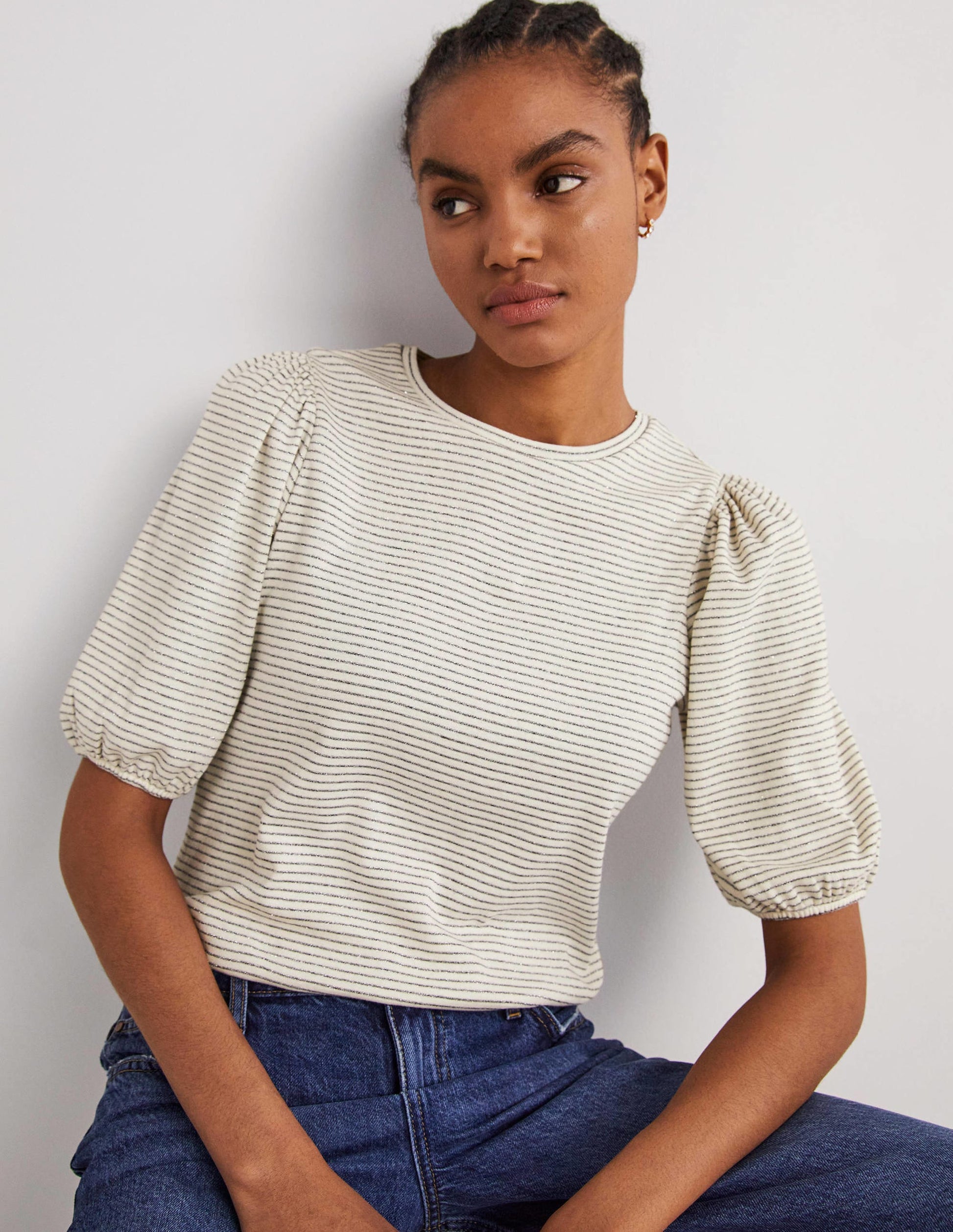 Metallic Stripe T-Shirt-Ivory/Gunmetal Metallic-4