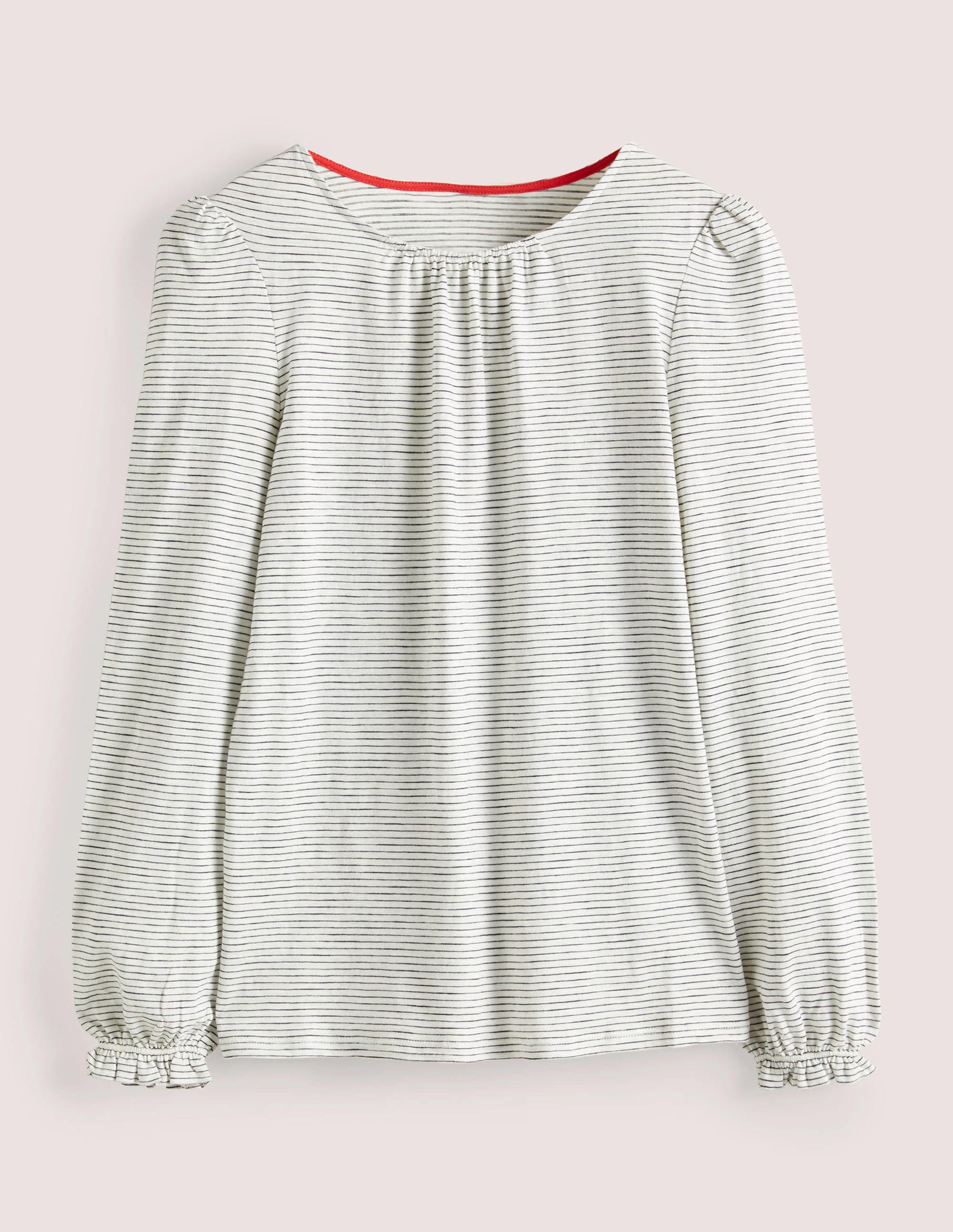 Blouson Cotton Crew Neck Top-Ivory, Navy Stripe - Image 5