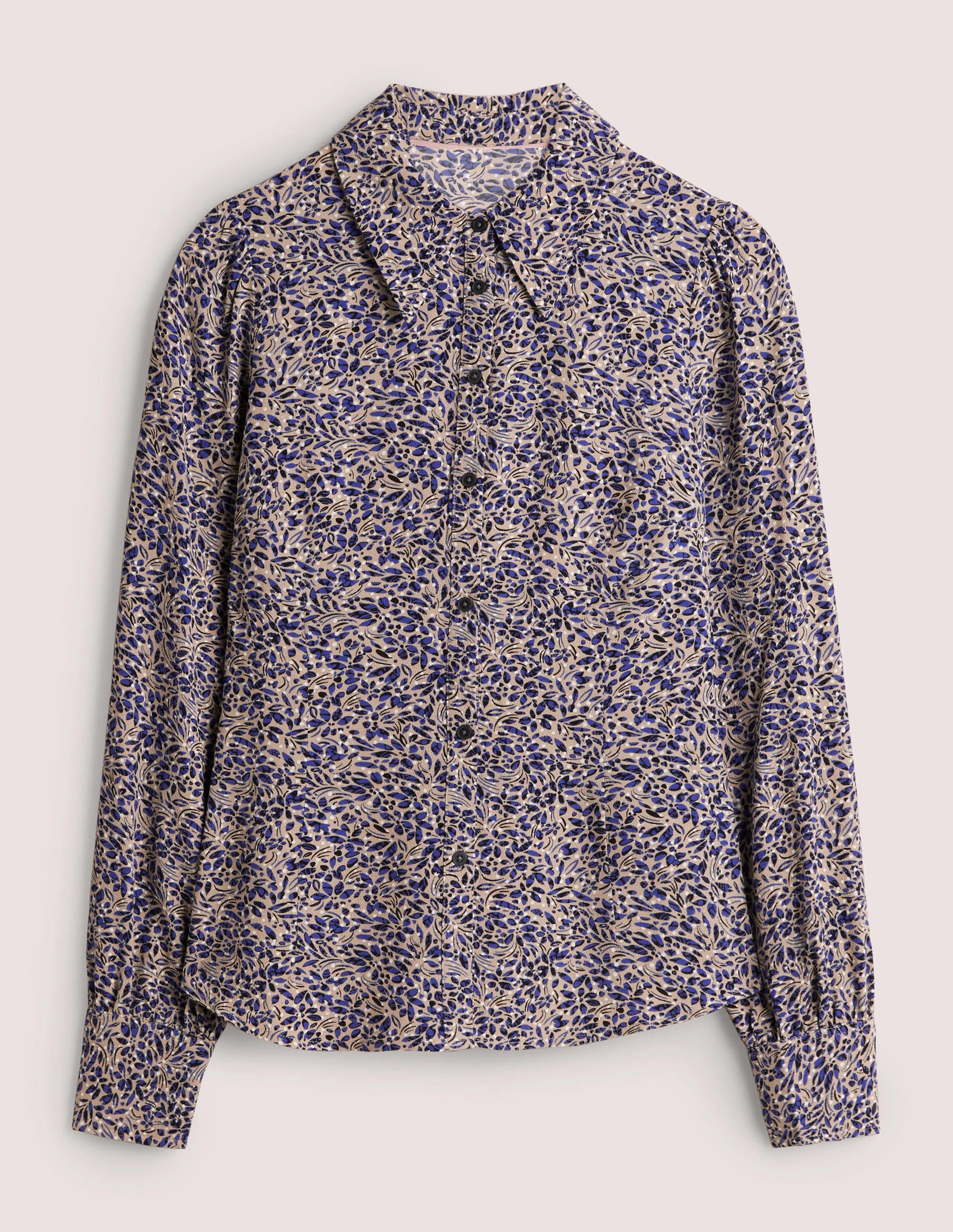 Dart Detail Fitted Shirt-Persian Blue, Leaf Cluster - Image 6