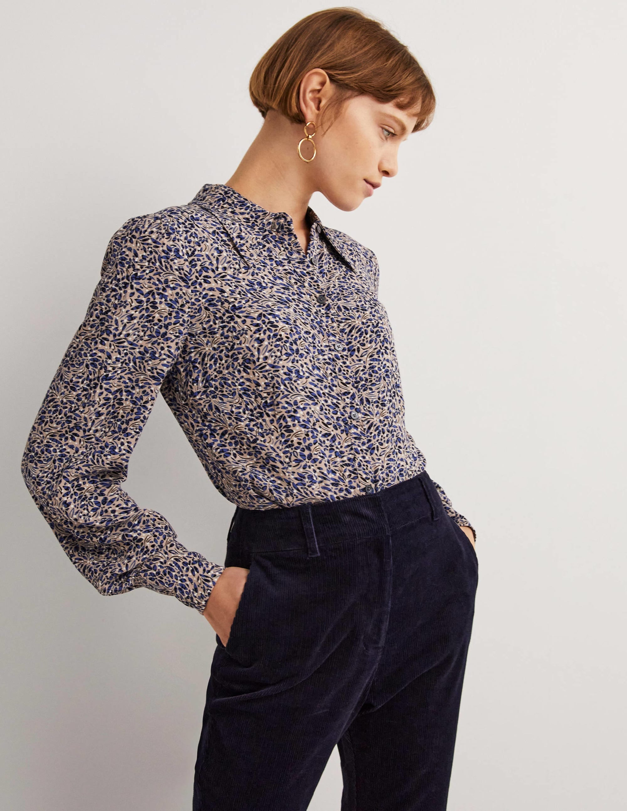 Dart Detail Fitted Shirt-Persian Blue, Leaf Cluster - Image 1