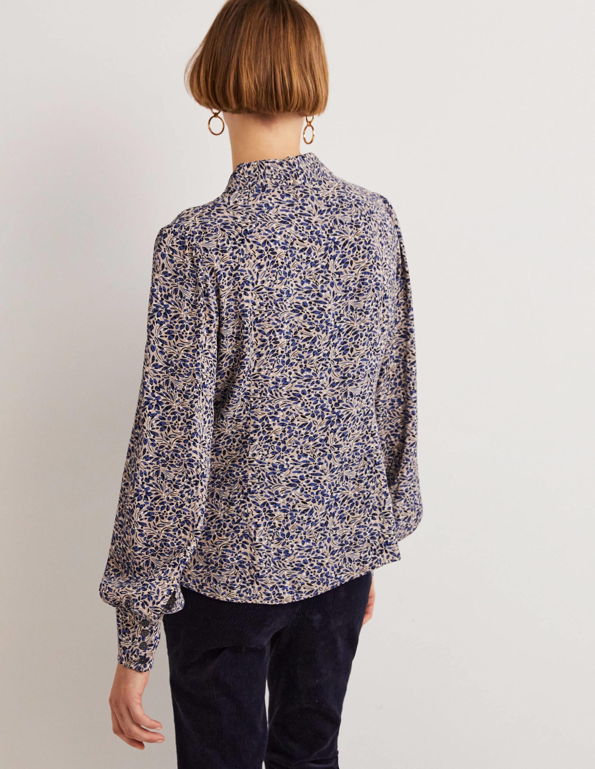 Dart Detail Fitted Shirt-Persian Blue, Leaf Cluster - Image 3