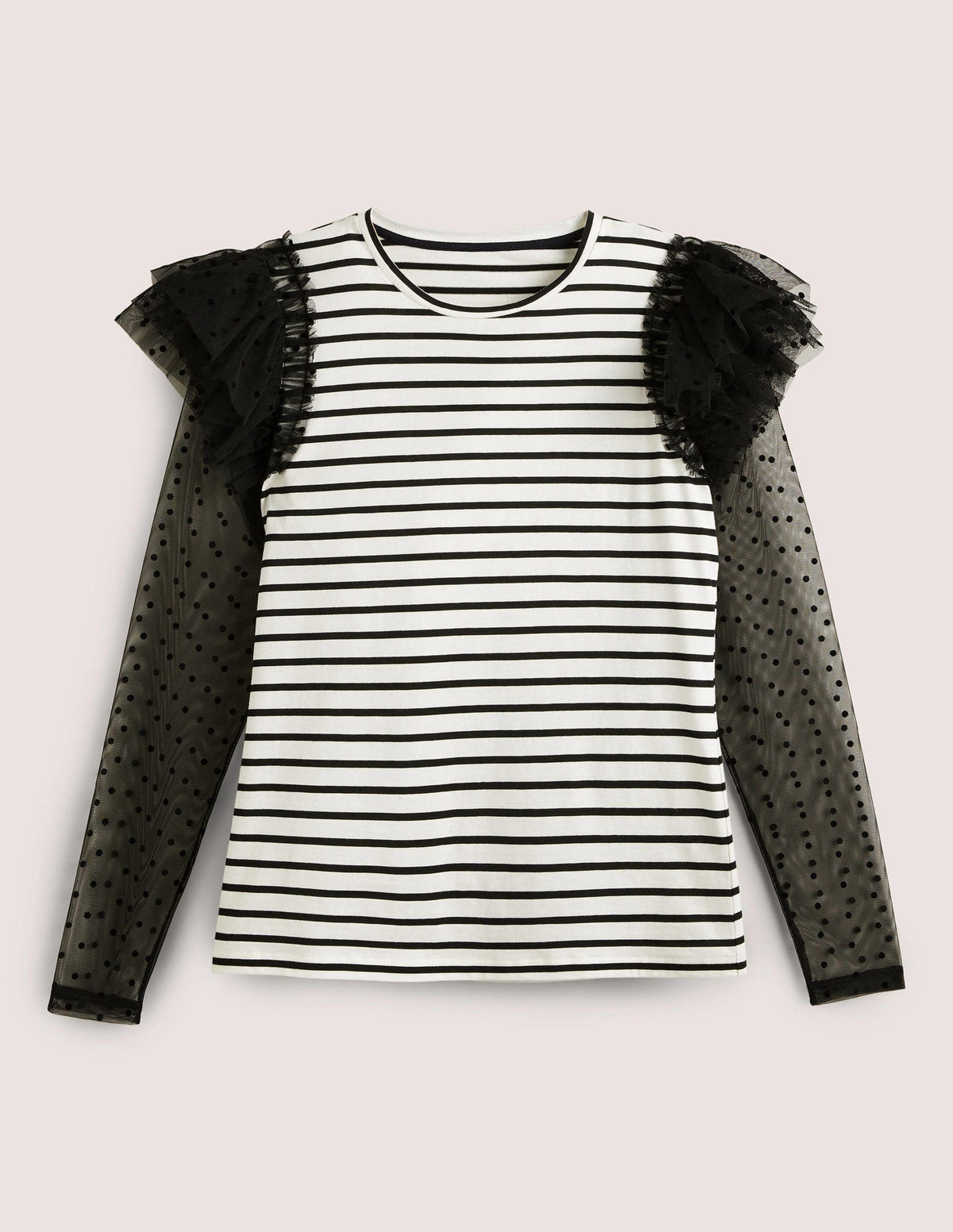 Detail Breton Top-Ivory/Black, Flocked Tulle-7