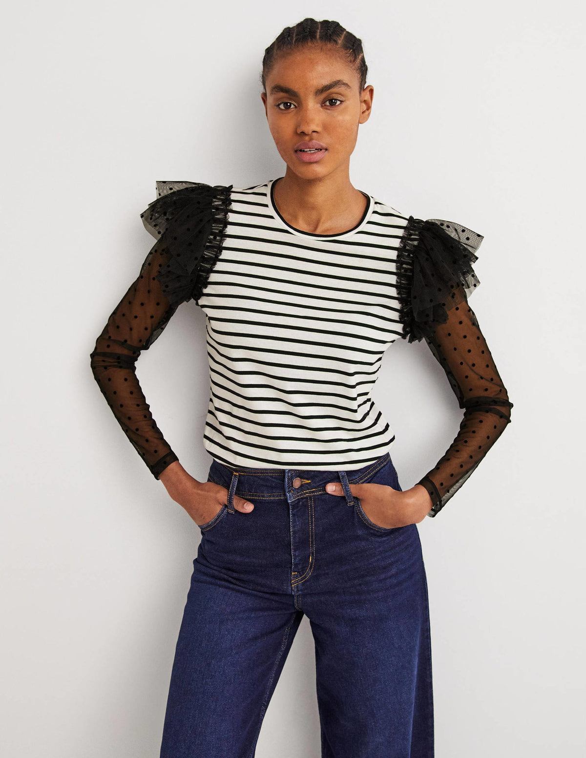 Detail Breton Top-Ivory/Black, Flocked Tulle-1