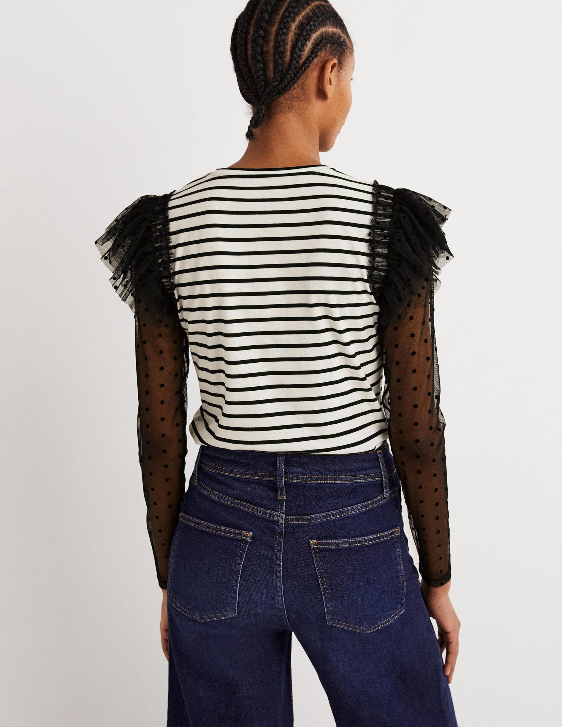 Detail Breton Top-Ivory/Black, Flocked Tulle-3
