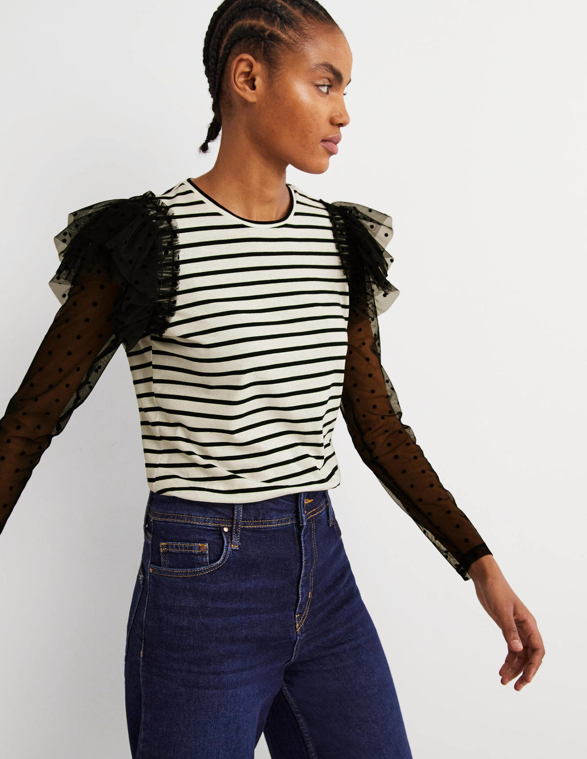 Detail Breton Top-Ivory/Black, Flocked Tulle-4