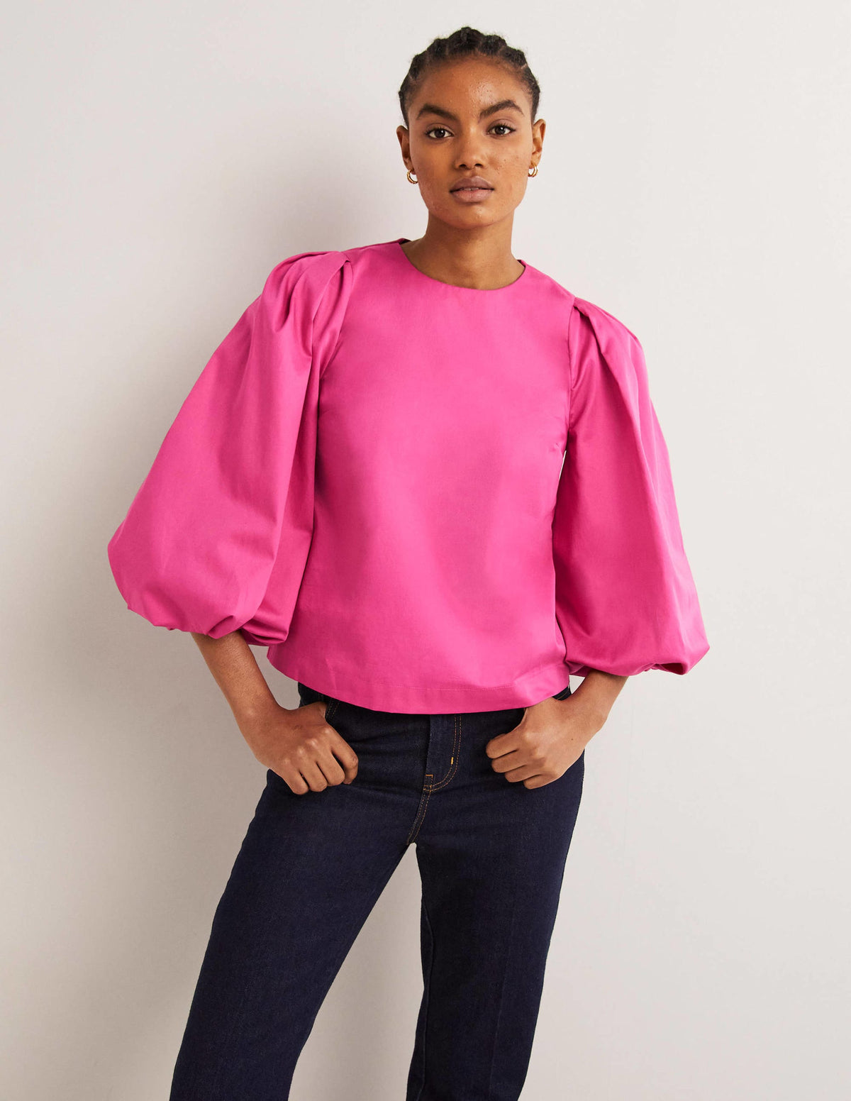 Puff Sleeve Cotton Top-Wild Watermelon Pink - Image 1