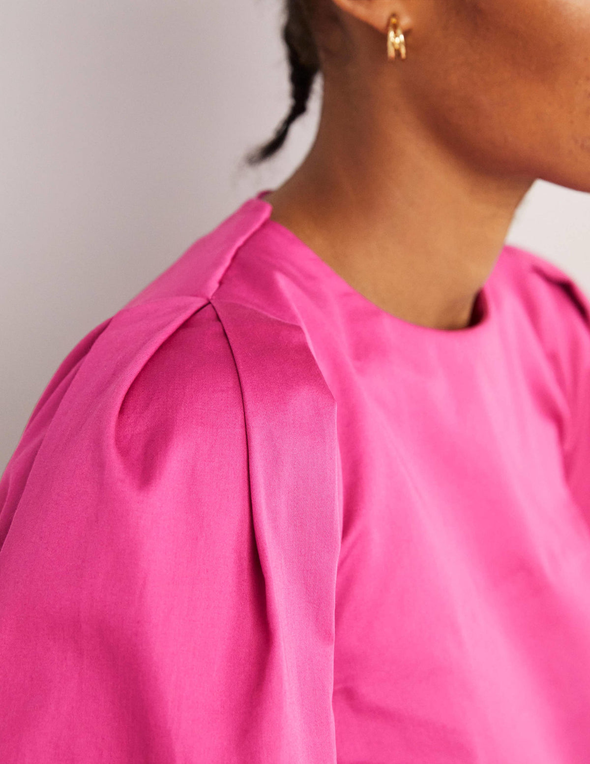 Puff Sleeve Cotton Top-Wild Watermelon Pink - Image 2