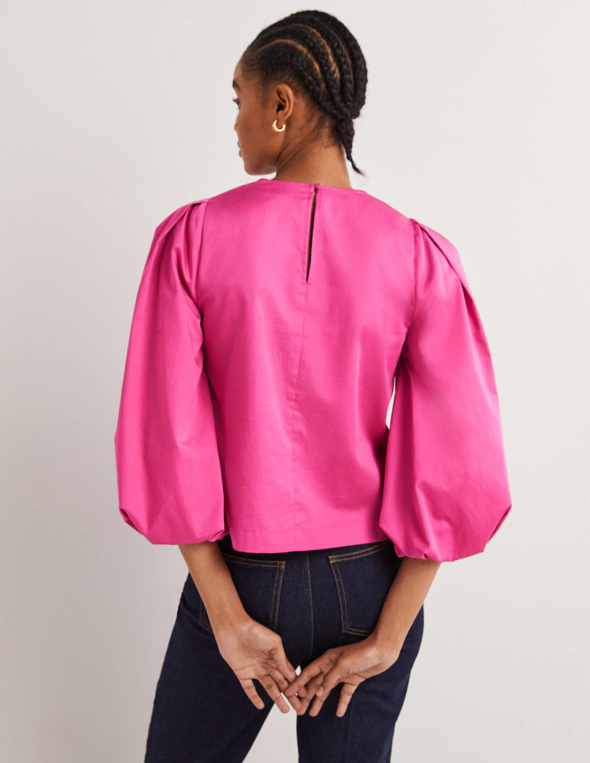 Puff Sleeve Cotton Top-Wild Watermelon Pink - Image 3