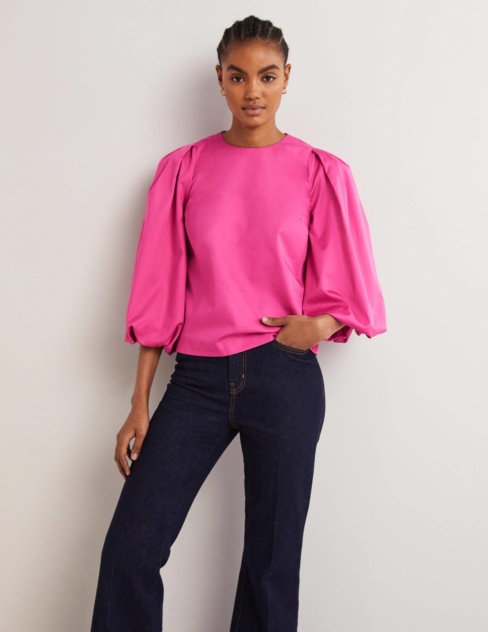 Puff Sleeve Cotton Top-Wild Watermelon Pink - Image 4