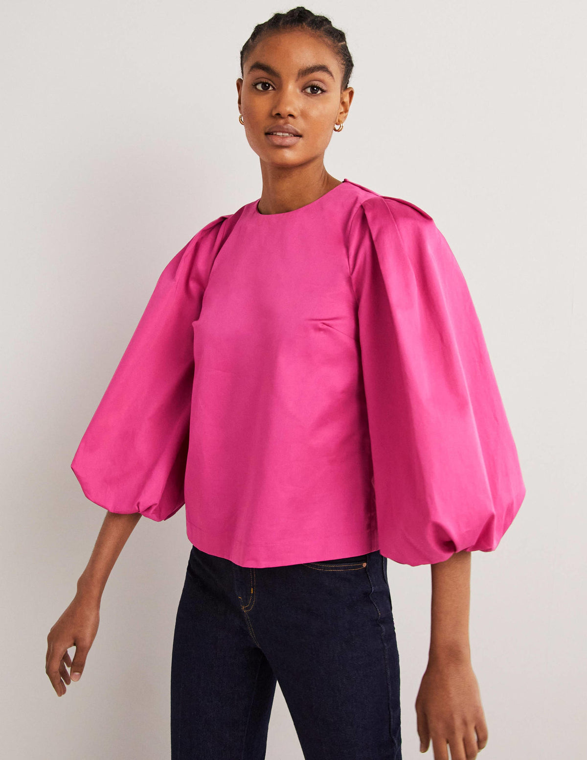 Puff Sleeve Cotton Top-Wild Watermelon Pink - Image 5