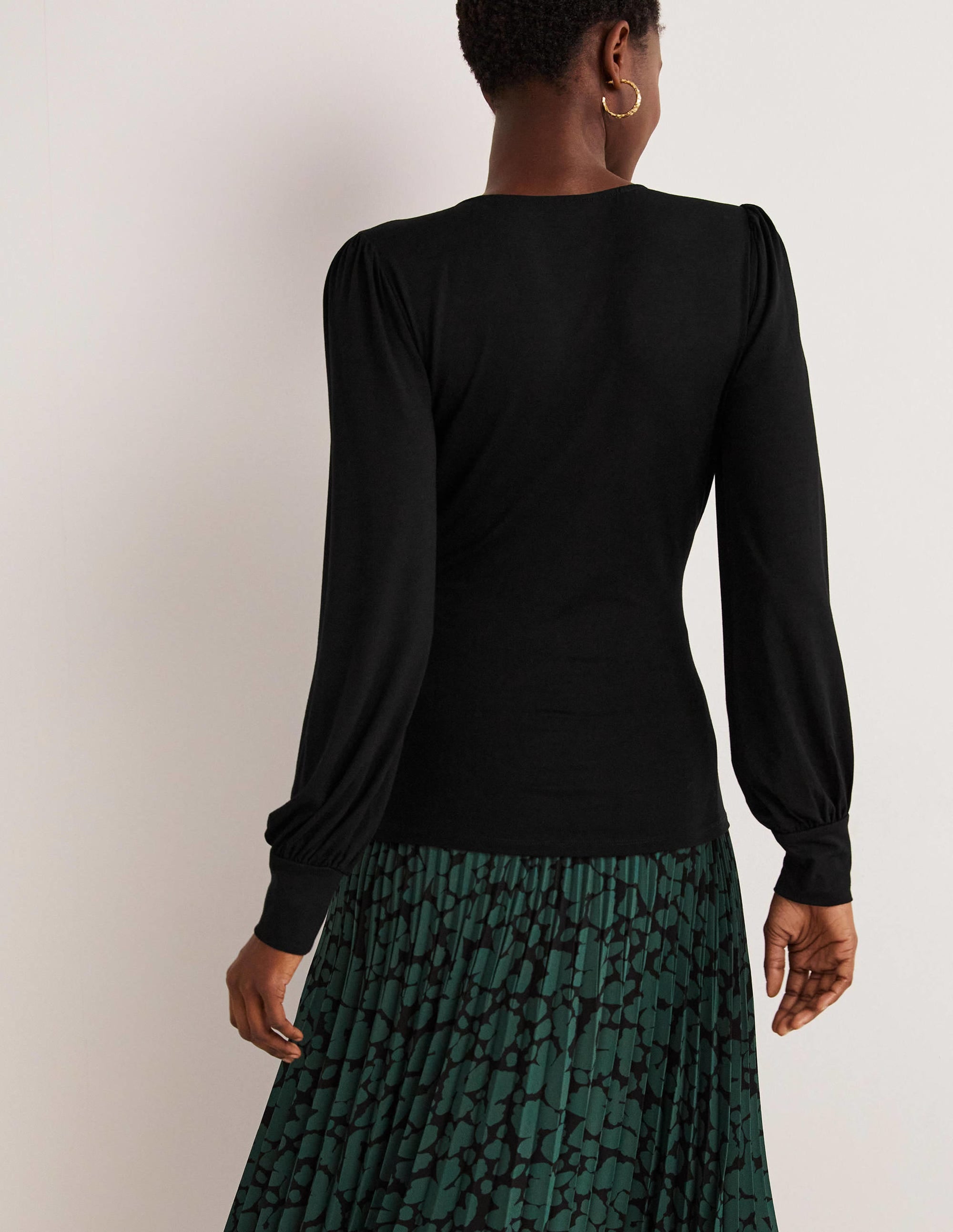 Blouson Wrap Top-Black - Image 3