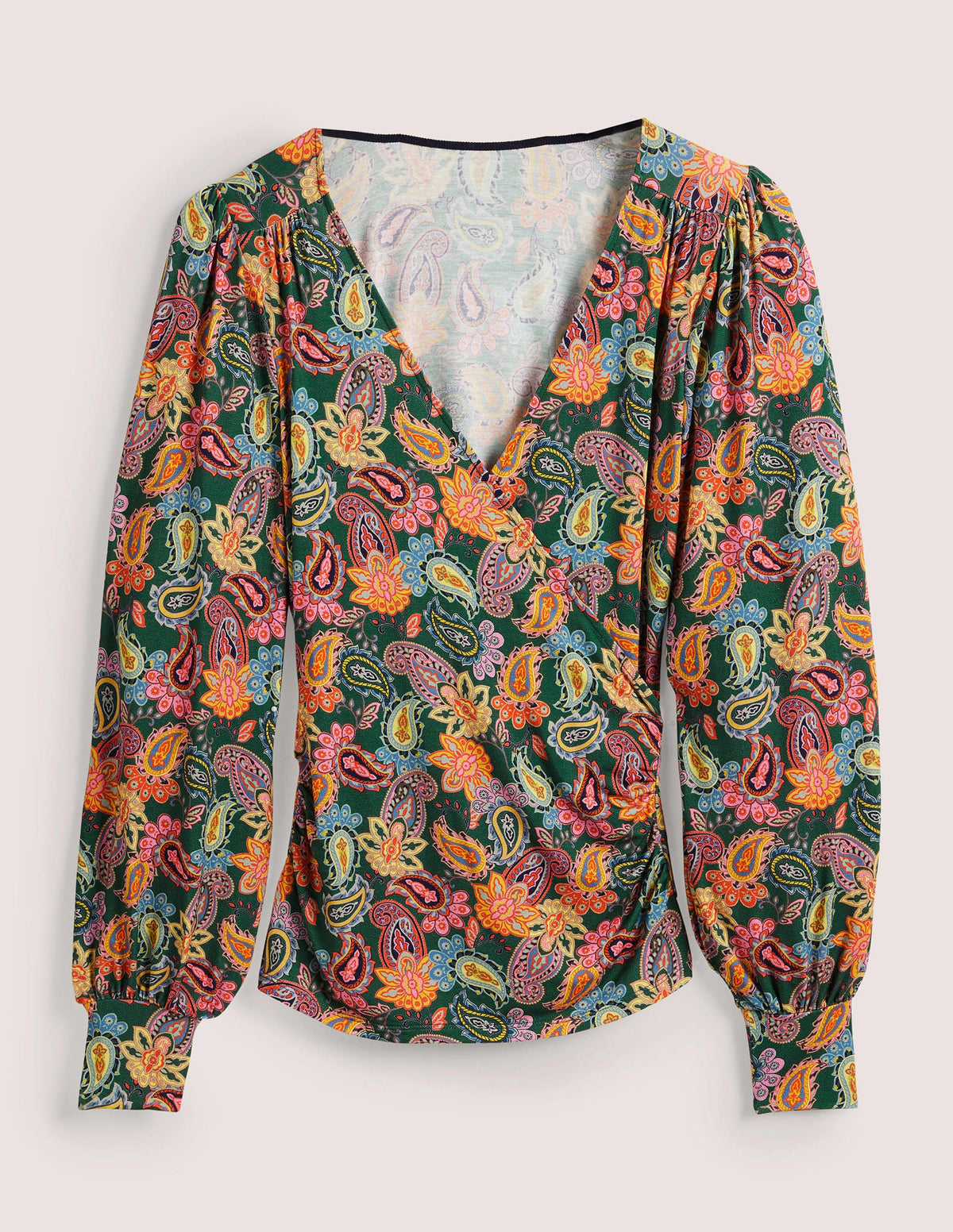 Blouson Wrap Top-Trekking Green, Paisley Charm-5