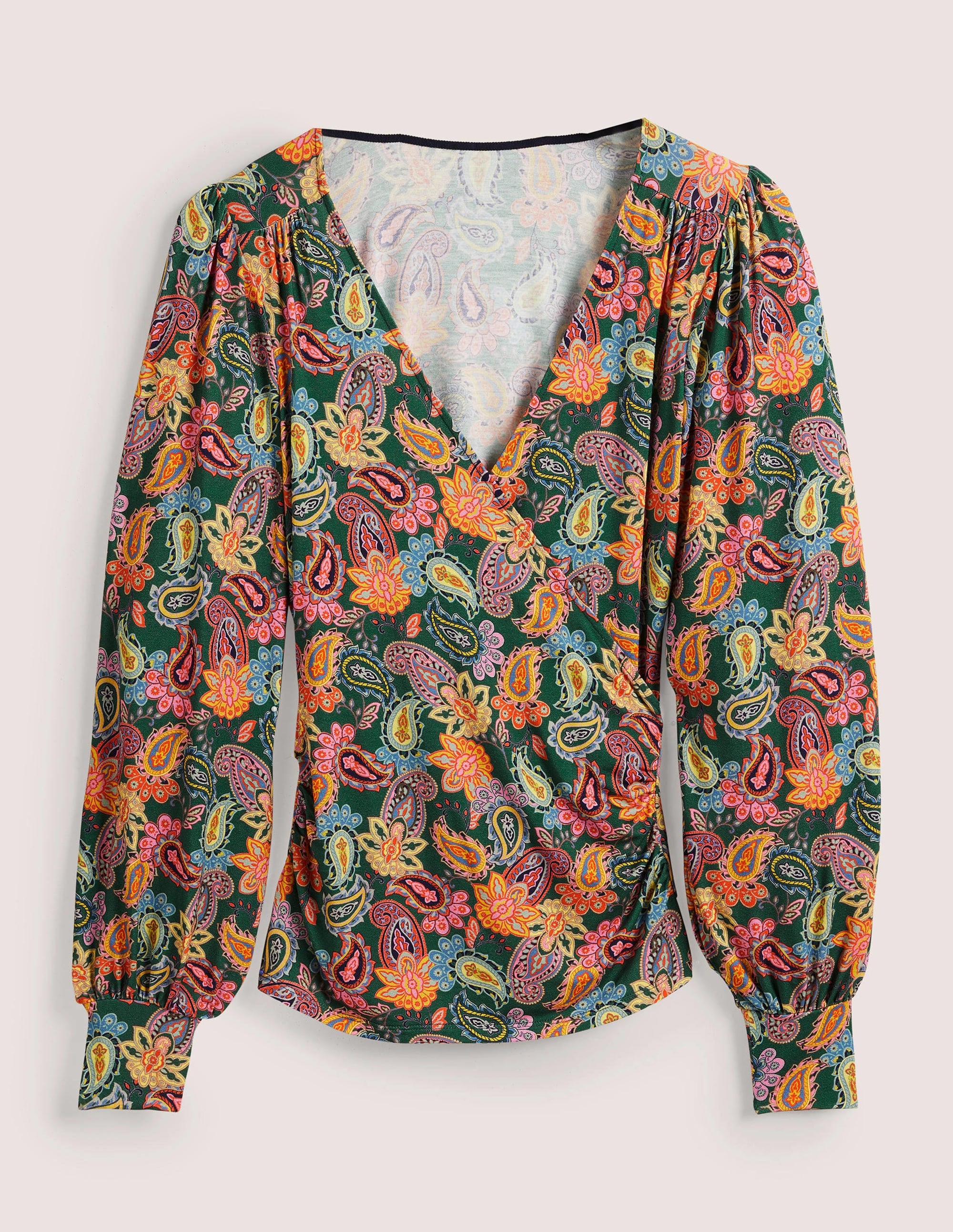 Blouson Wrap Top-Trekking Green, Paisley Charm - Image 5