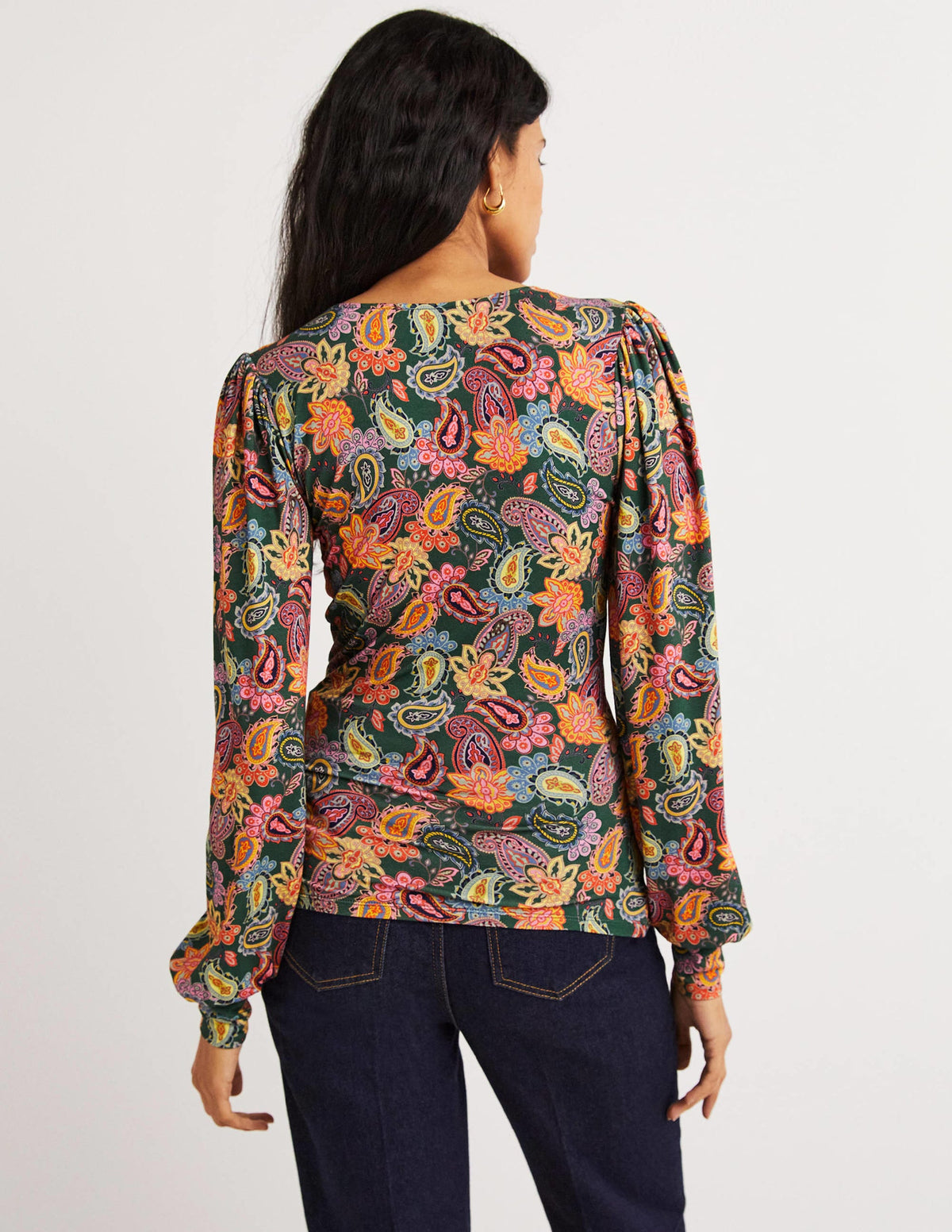 Blouson Wrap Top-Trekking Green, Paisley Charm - Image 3
