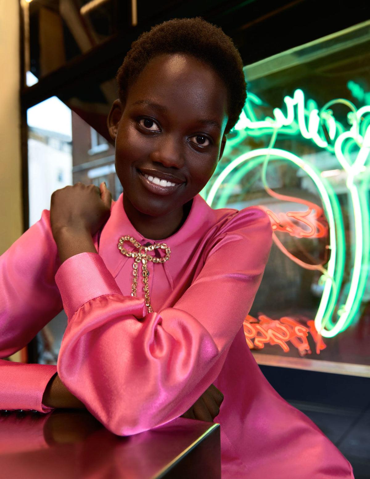 Dart Detail Satin Fitted Shirt-Wild Watermelon Pink - Image 6