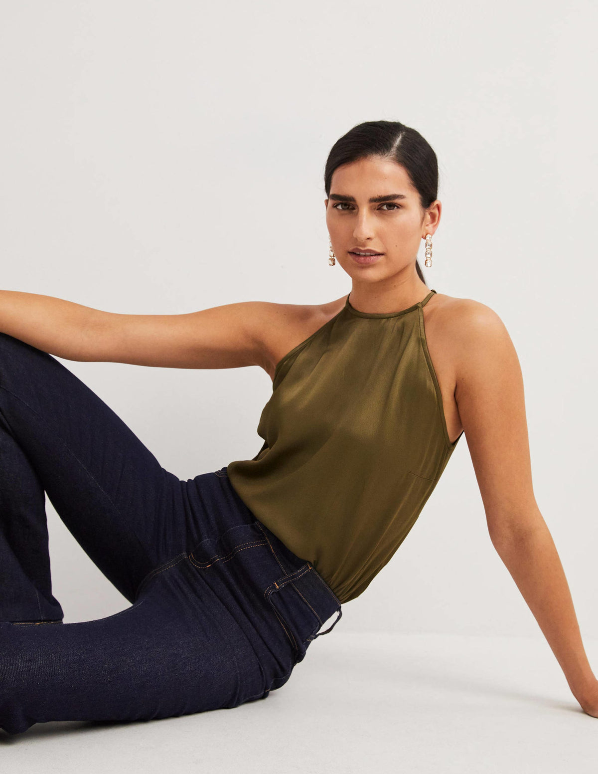 Strappy Halterneck Satin Top-Basil-1