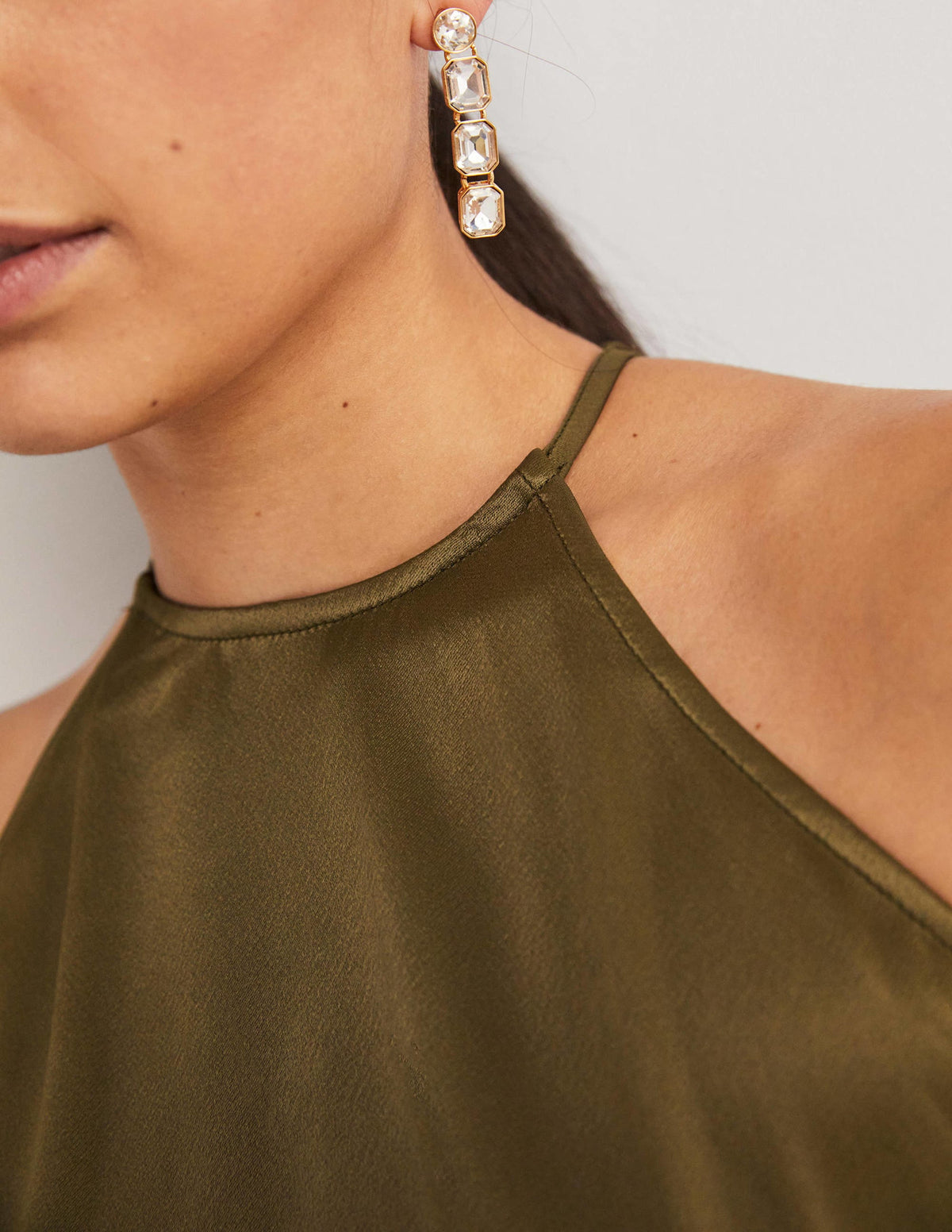 Strappy Halterneck Satin Top-Basil - Image 2