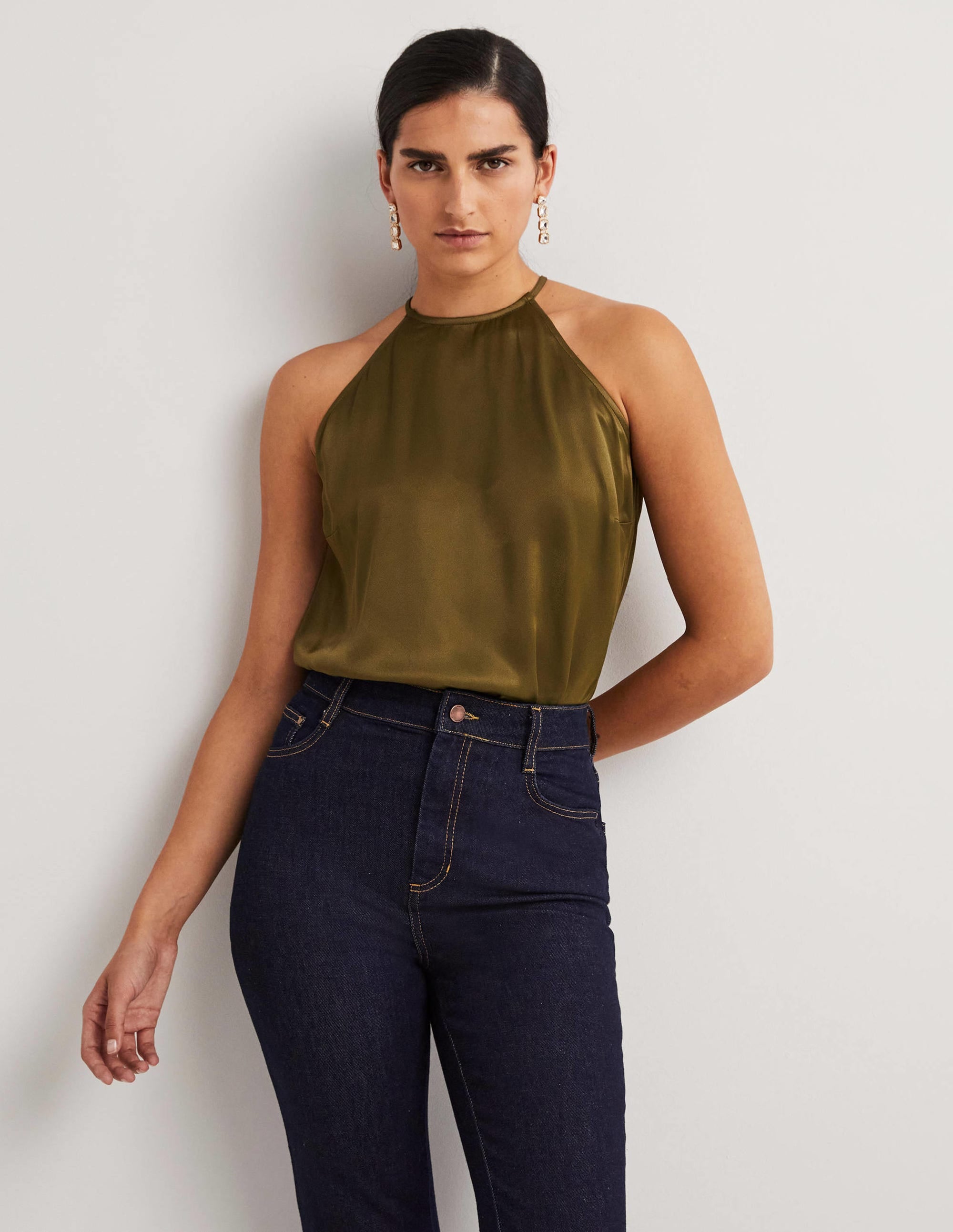 Strappy Halterneck Satin Top-Basil - Image 5