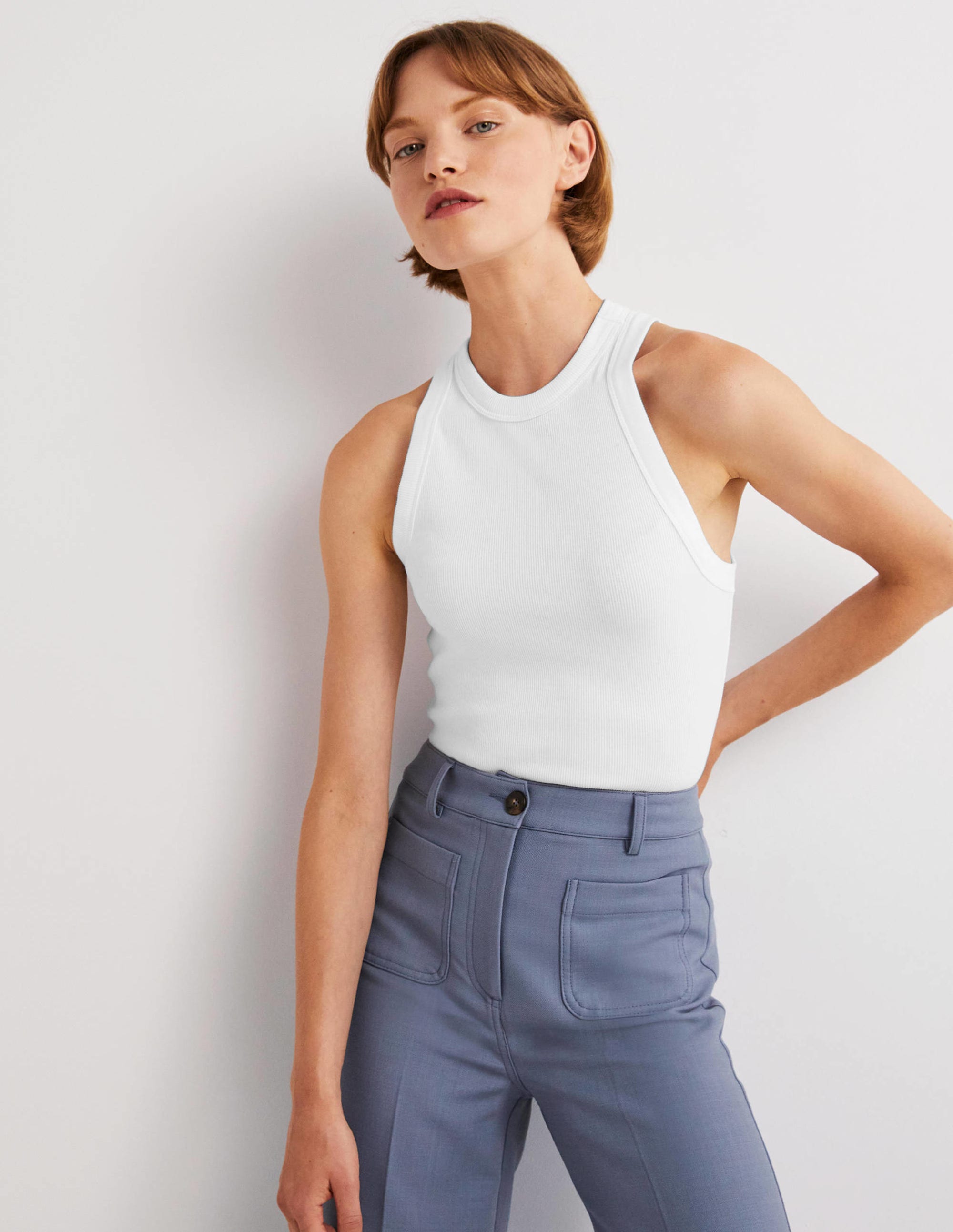 Cotton Ribbed Vest-White - Image 5