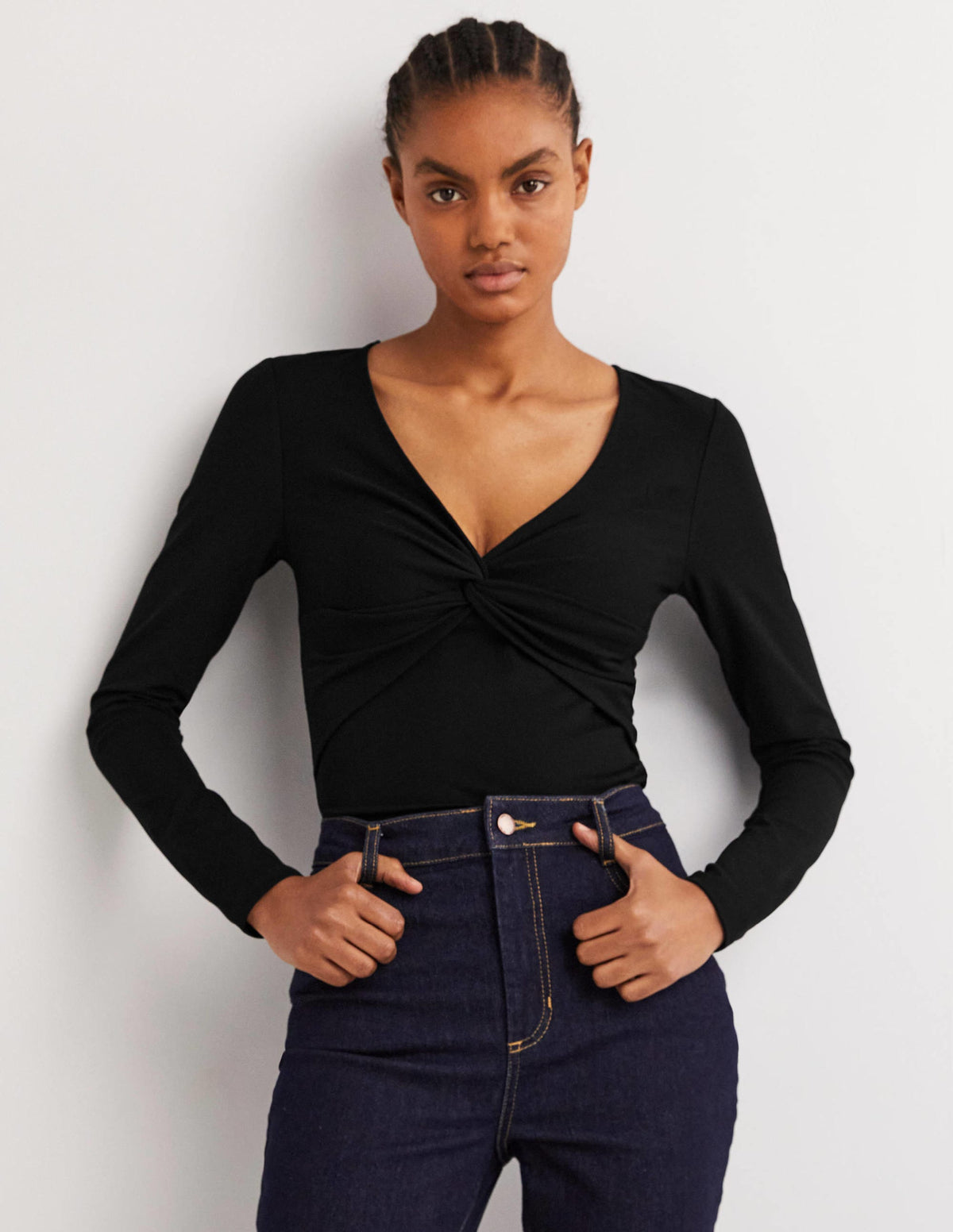 Ponte Twist Front Jersey Top-Black - Image 1
