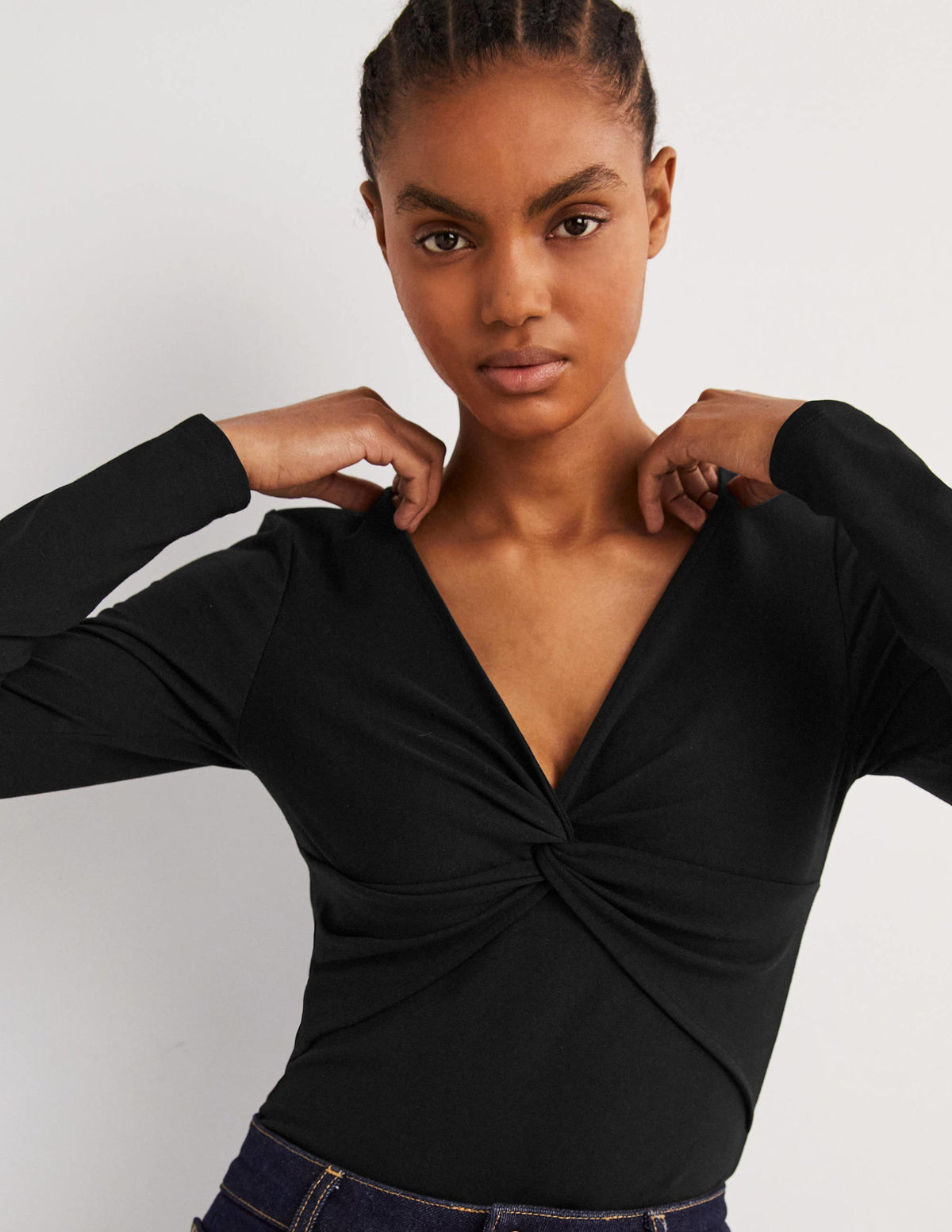 Ponte Twist Front Jersey Top-Black-4