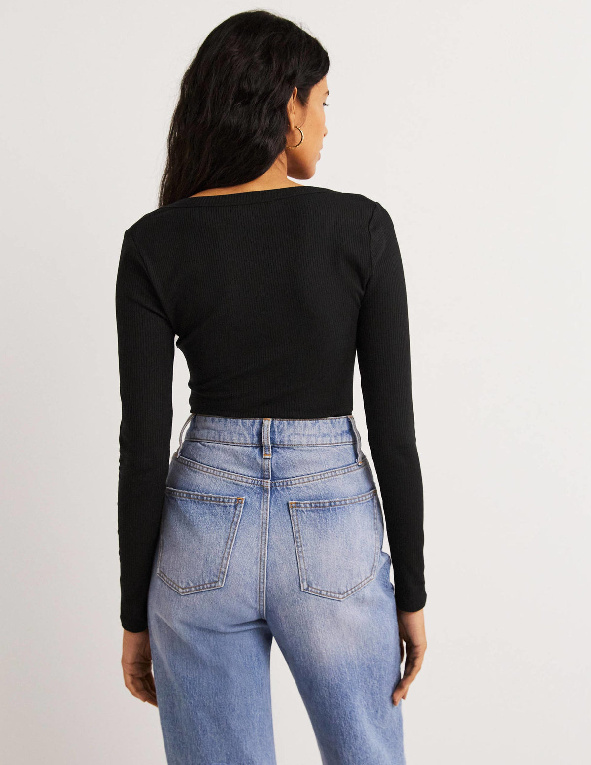 Soft Ribbed Scoop Neck Top-Black - Image 3