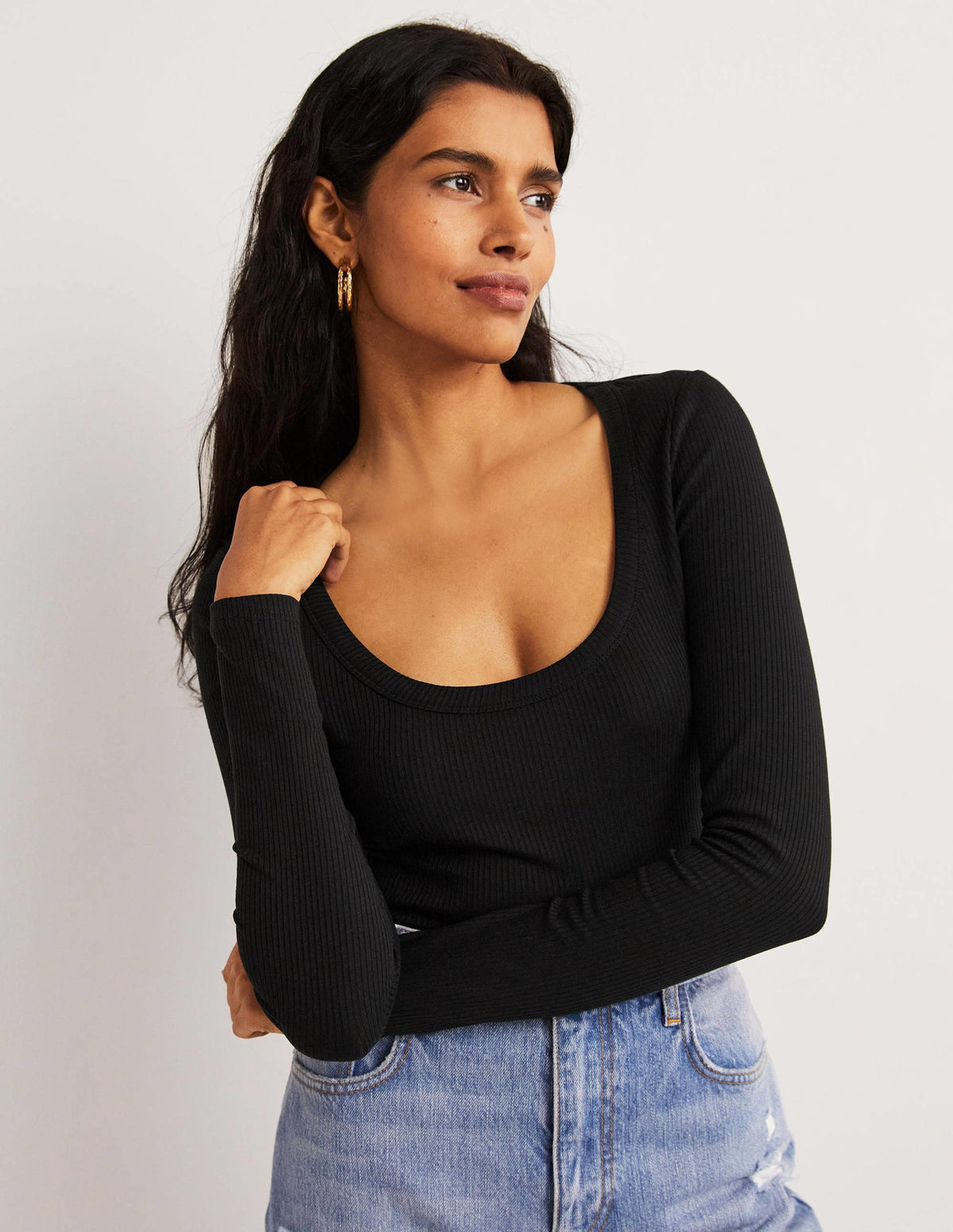 Soft Ribbed Scoop Neck Top-Black-4