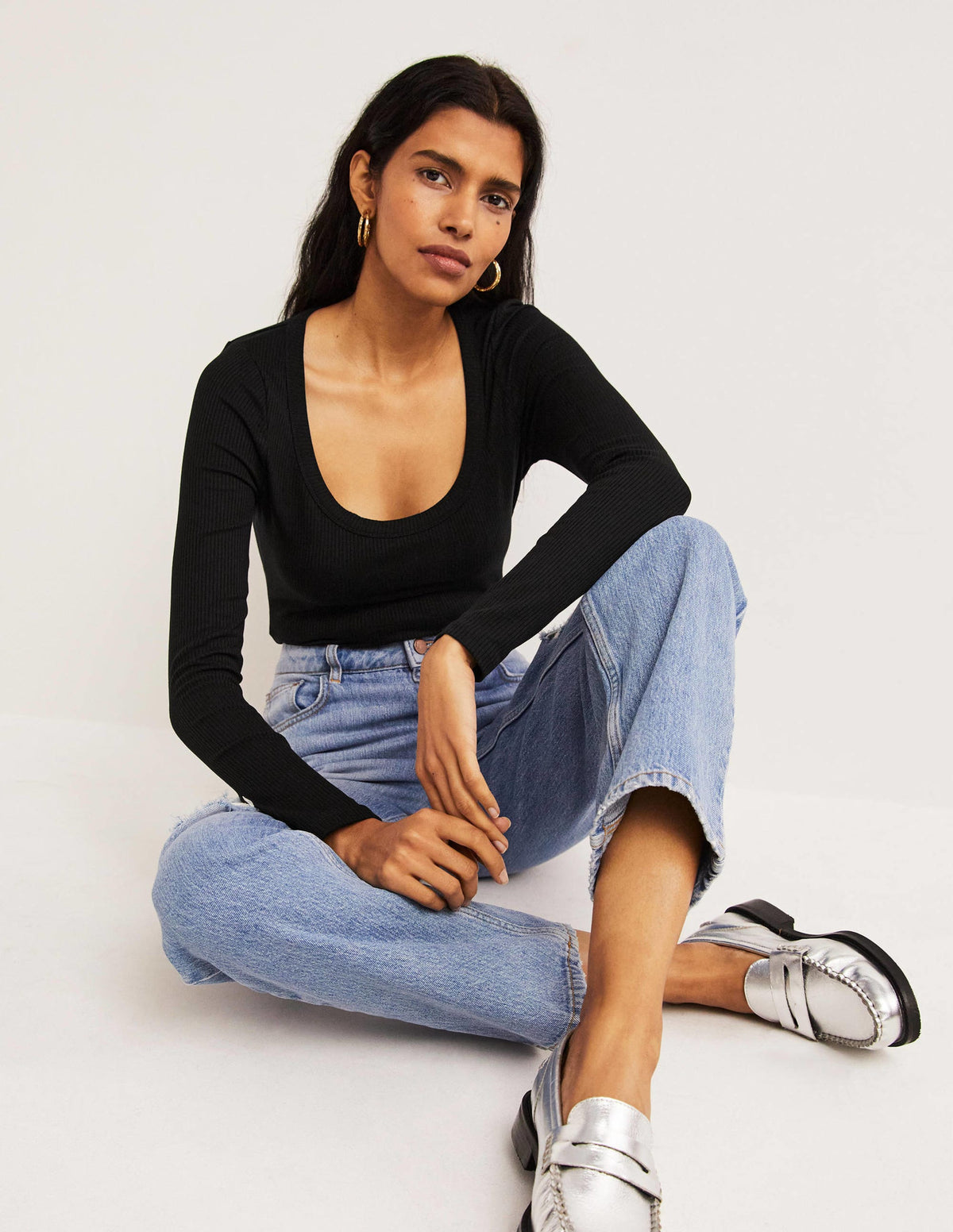 Soft Ribbed Scoop Neck Top-Black-5
