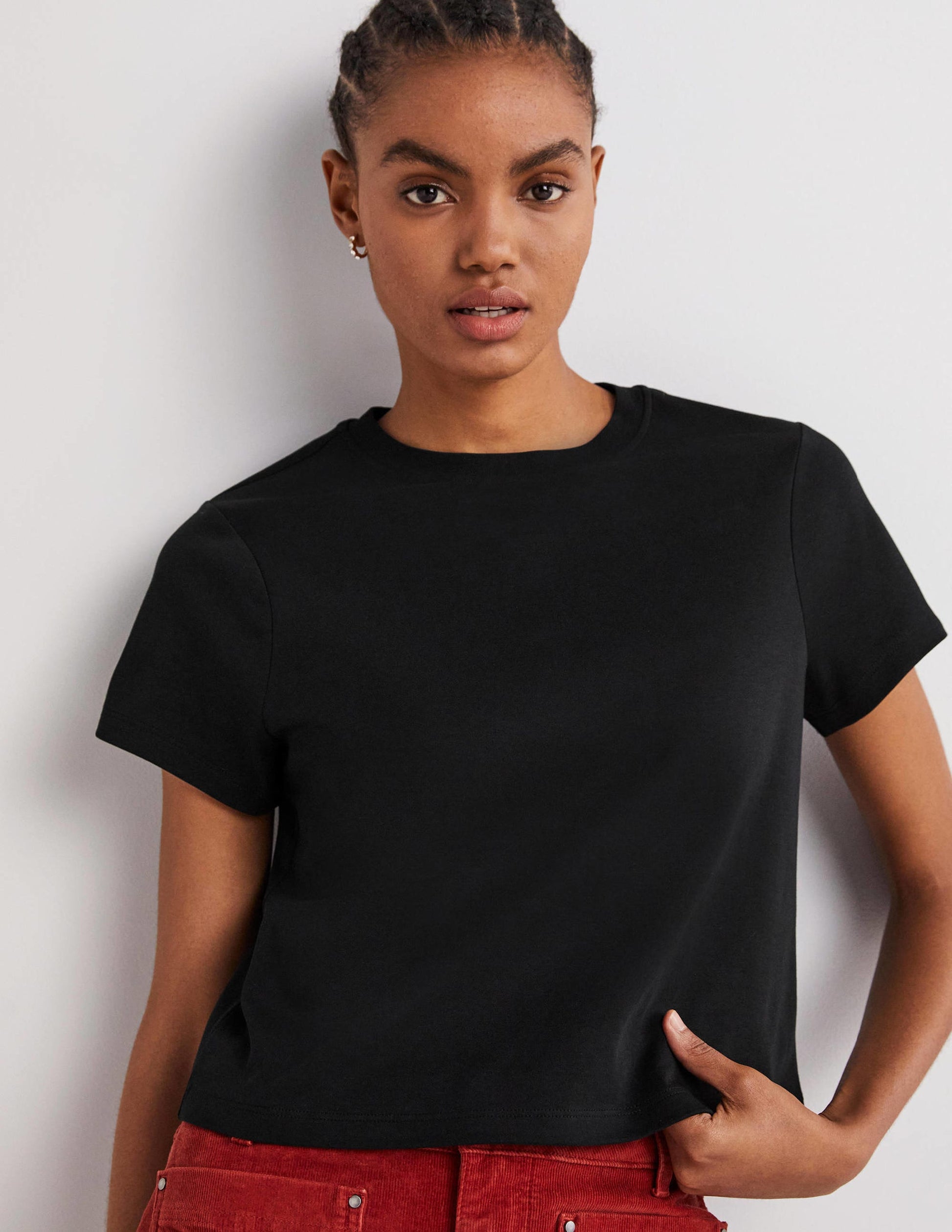 Perfect Cotton Cropped T-Shirt-Black-5