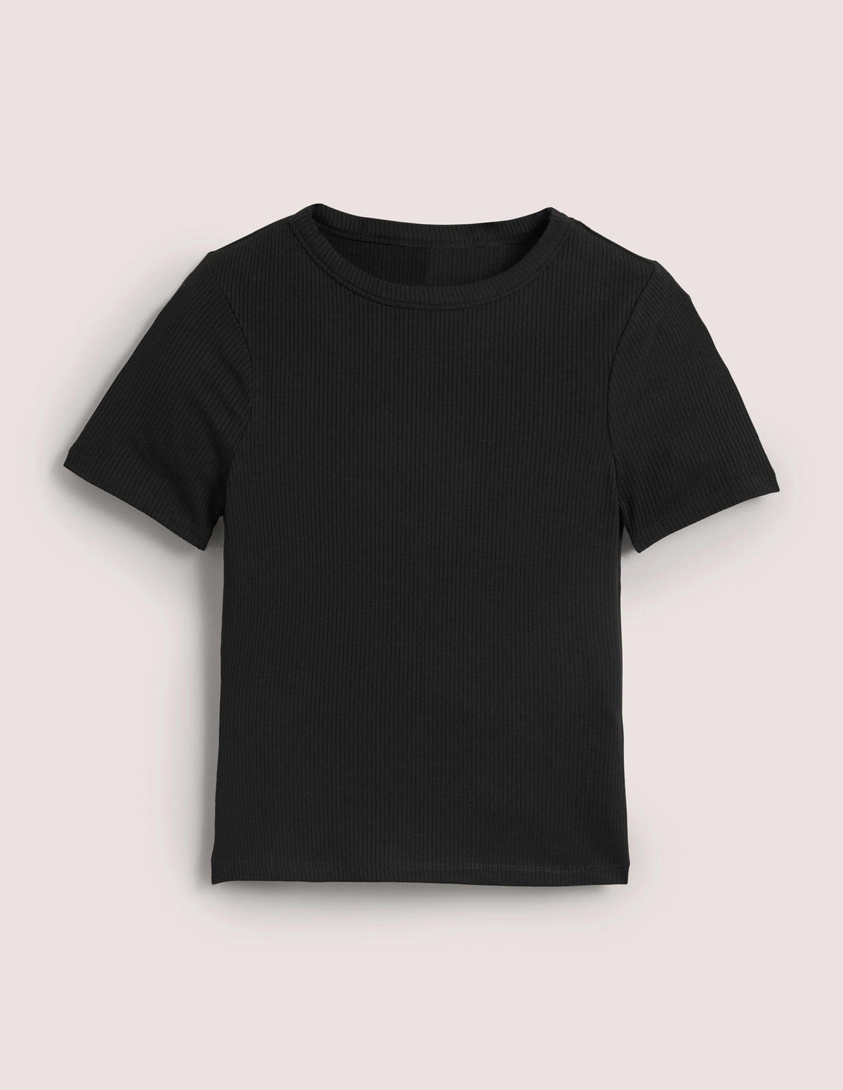 Soft Ribbed Crew Neck T-shirt-Black - Image 6