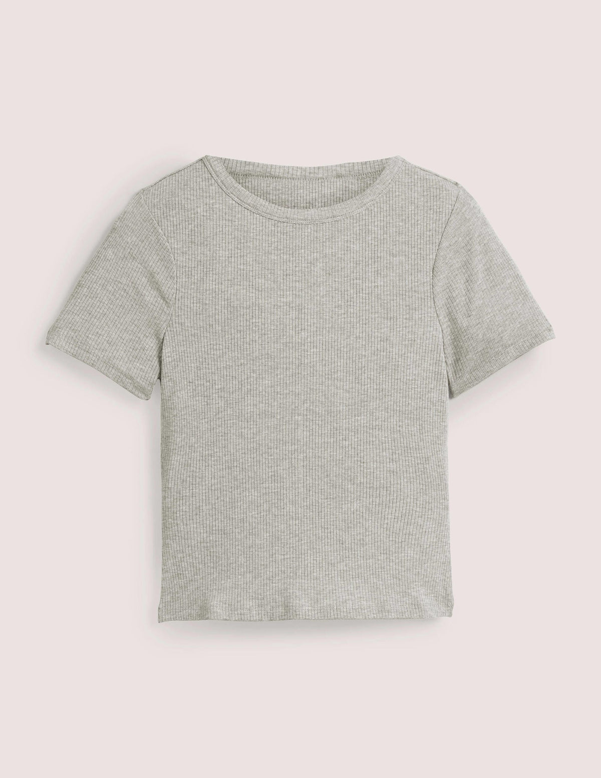 Soft Ribbed Crew Neck T-shirt-Grey Marl - Image 5