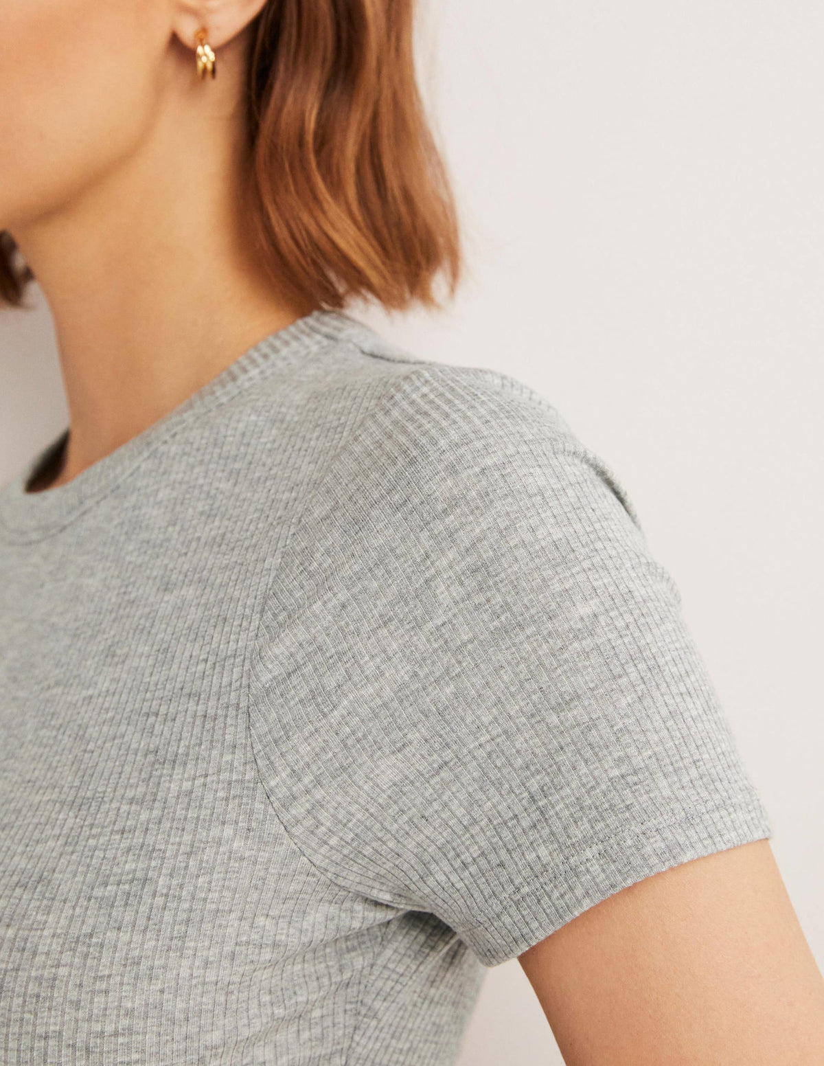 Soft Ribbed Crew Neck T-shirt-Grey Marl - Image 2