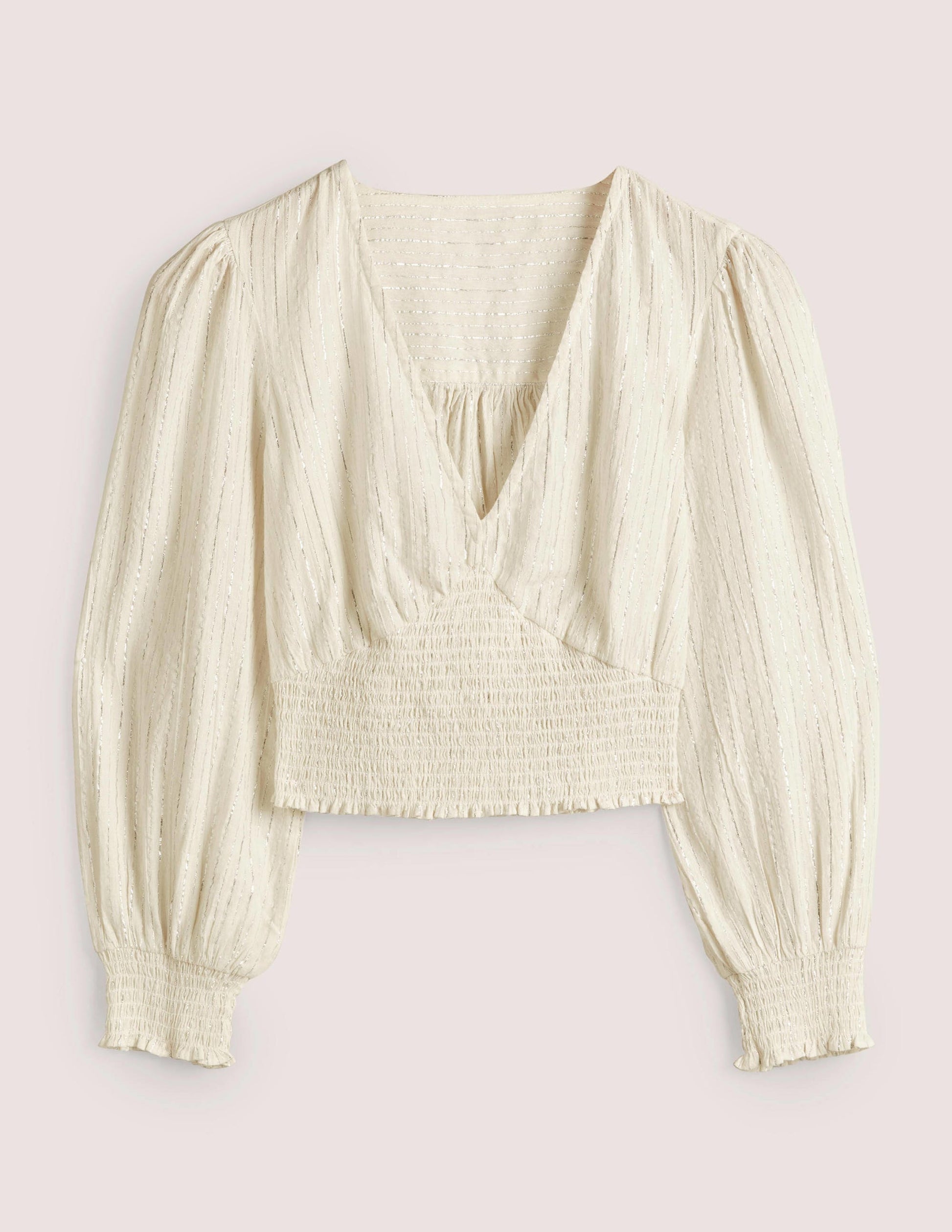Lurex Smocked Crop Top-Ivory Crinkle Lurex-5