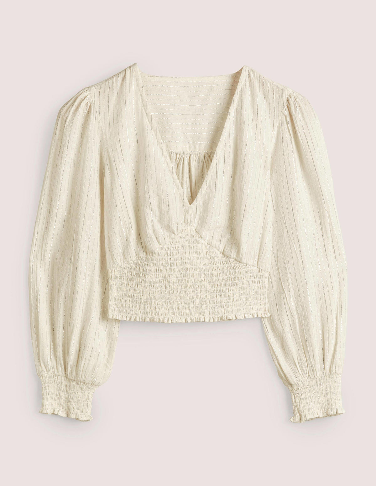 Lurex Smocked Crop Top-Ivory Crinkle Lurex - Image 5