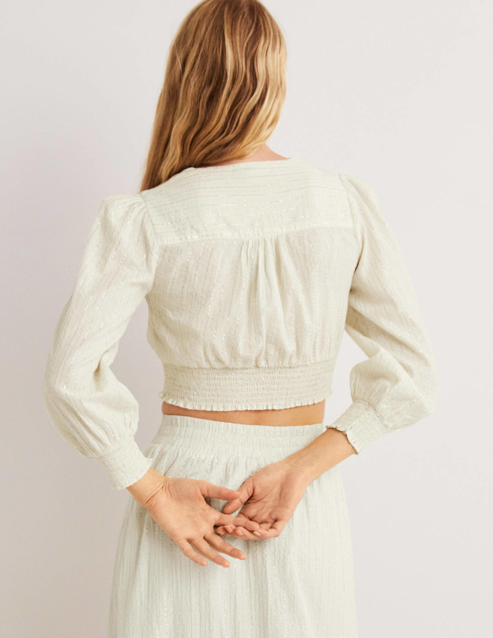 Lurex Smocked Crop Top-Ivory Crinkle Lurex-3