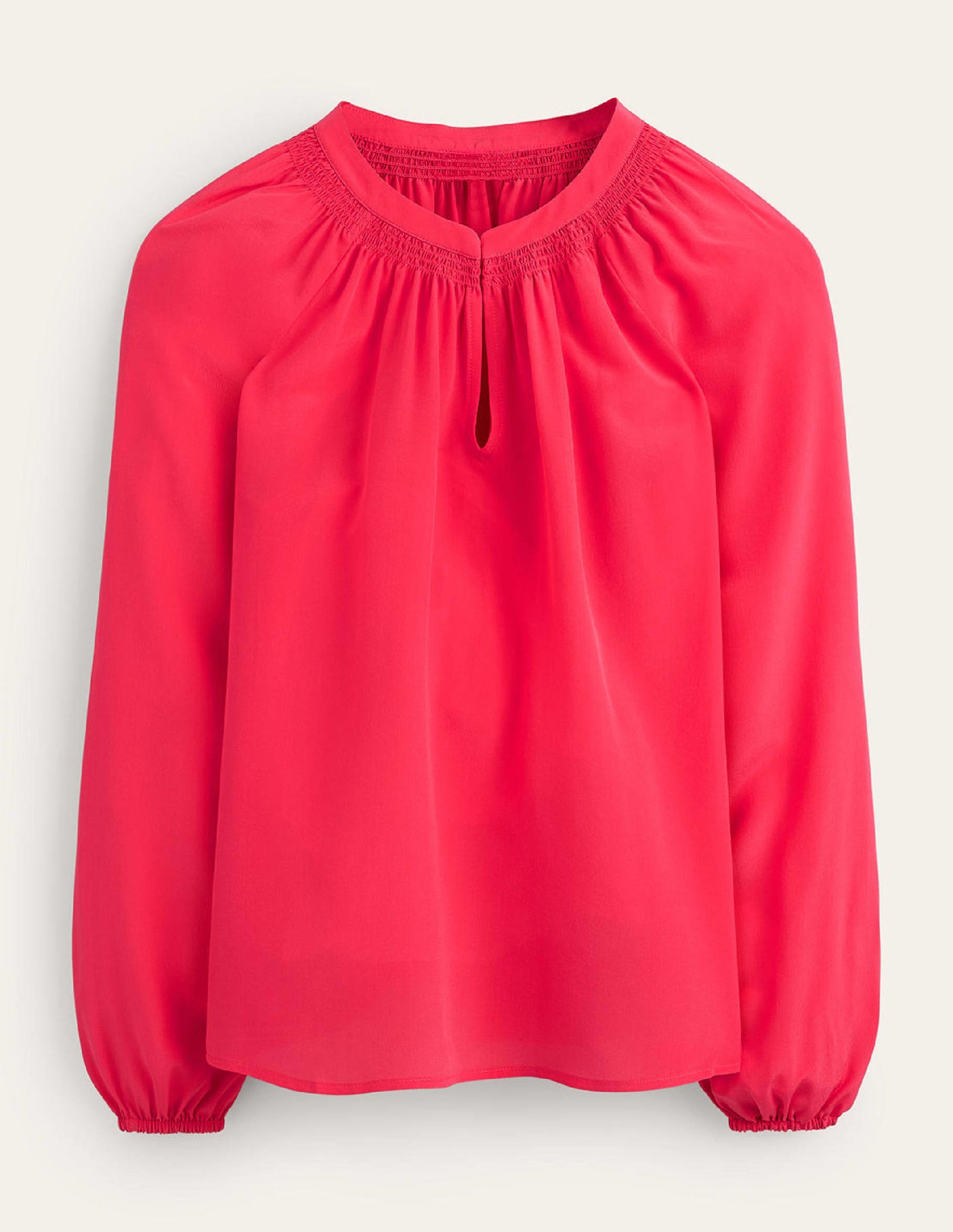 Gathered Neck Silk Blouse-Pop Peony-5