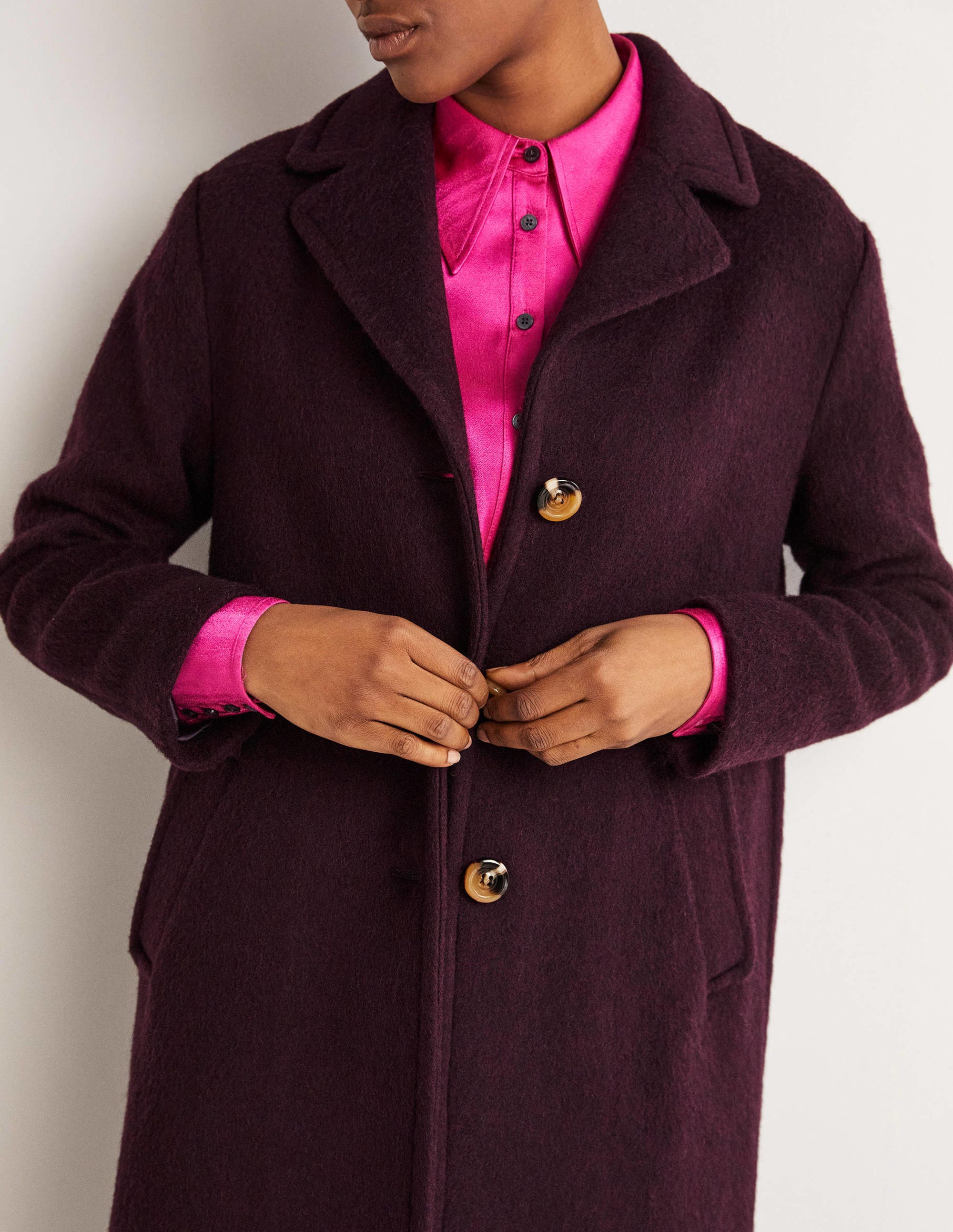 Wool Blend Collared Coat-Fig - Image 2