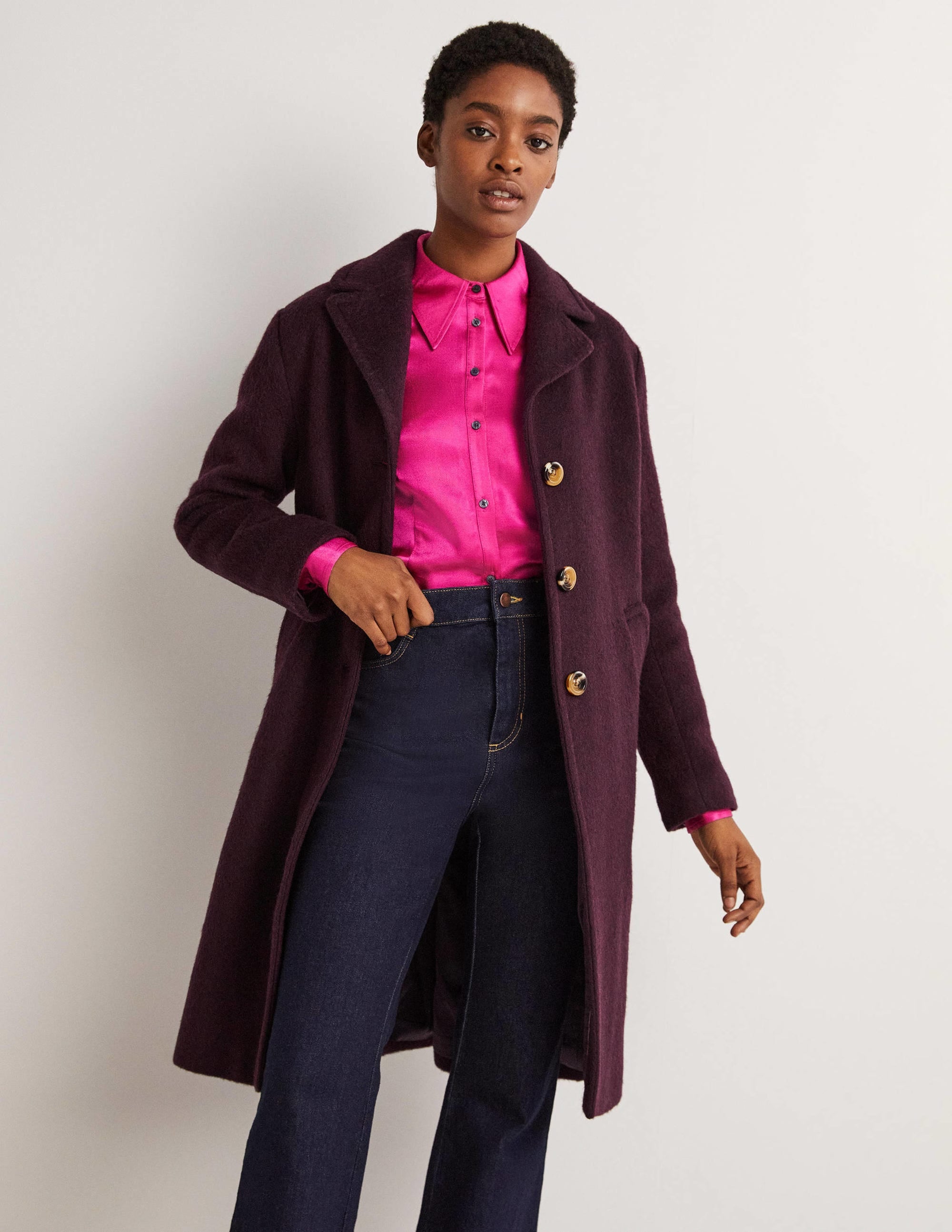 Wool Blend Collared Coat-Fig - Image 5