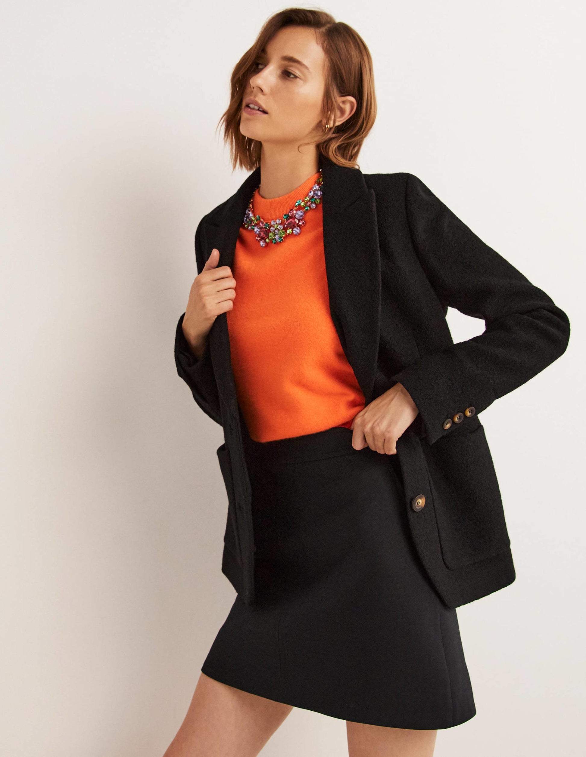 Bella Textured Wool Blazer-Black-1