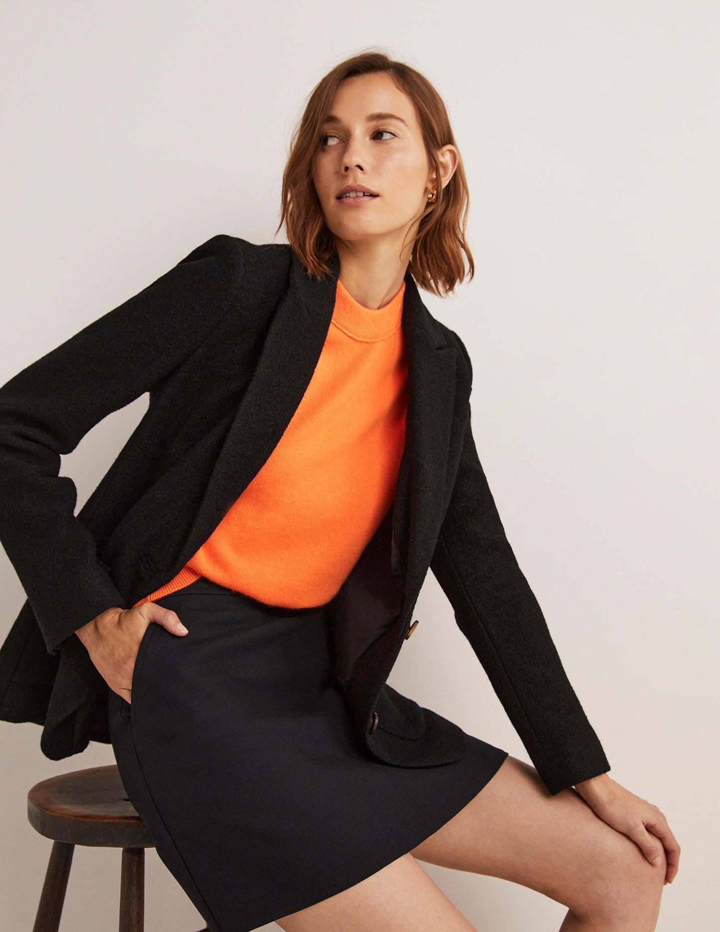 Bella Textured Wool Blazer-Black