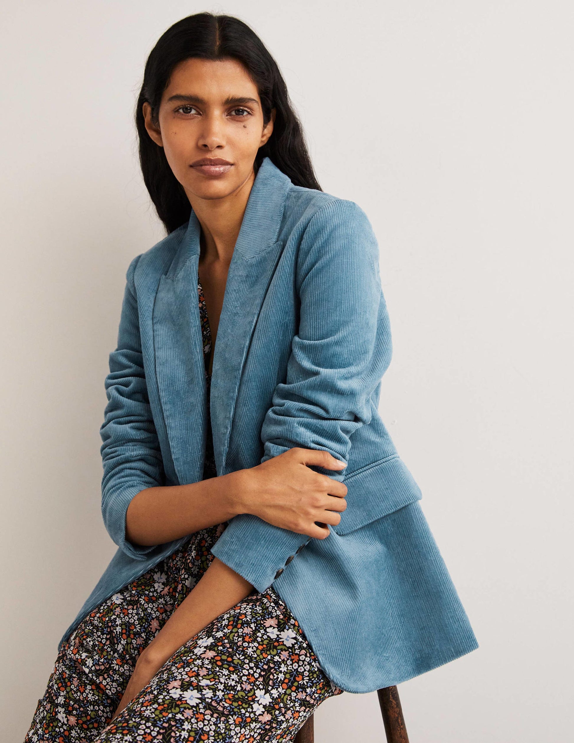 Fitted Corduroy Blazer-Mid Blue-1