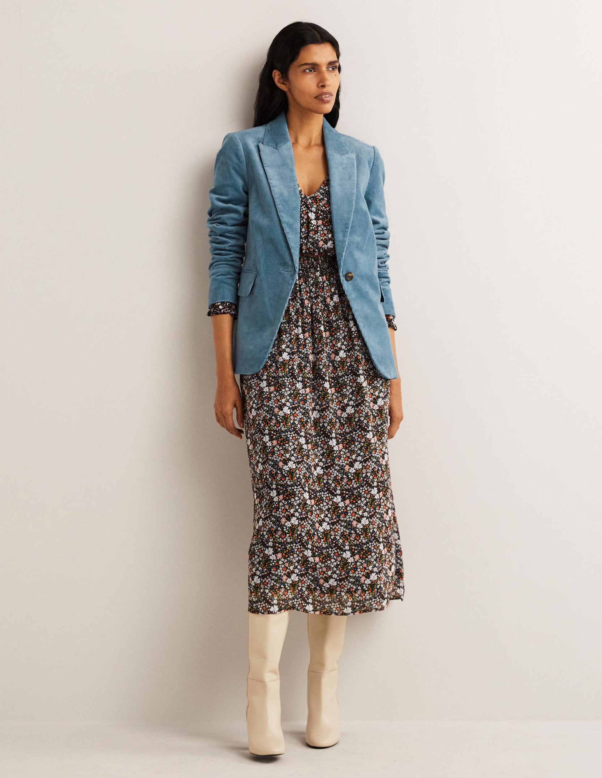 Fitted Corduroy Blazer-Mid Blue-5