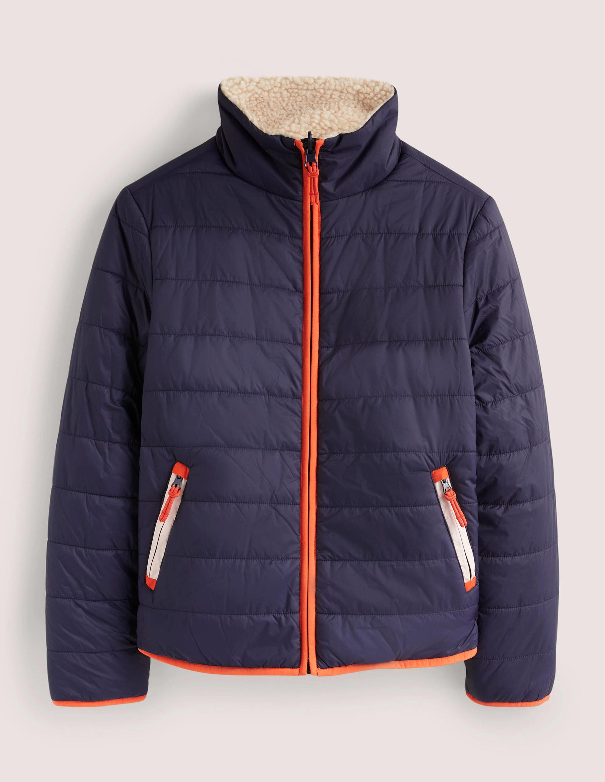 Reversible Borg Puffer Jacket-Navy and Tigerlily Red-7