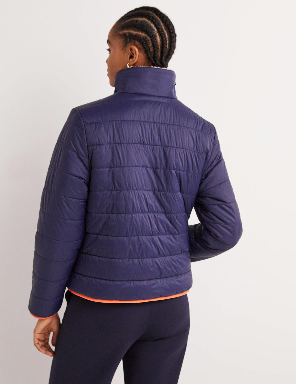 Reversible Borg Puffer Jacket-Navy and Tigerlily Red - Image 3