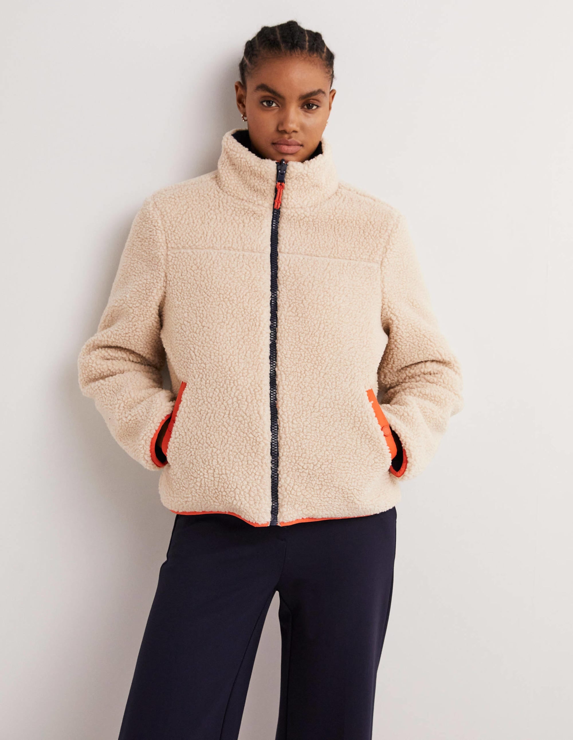 Reversible Borg Puffer Jacket-Navy and Tigerlily Red - Image 5