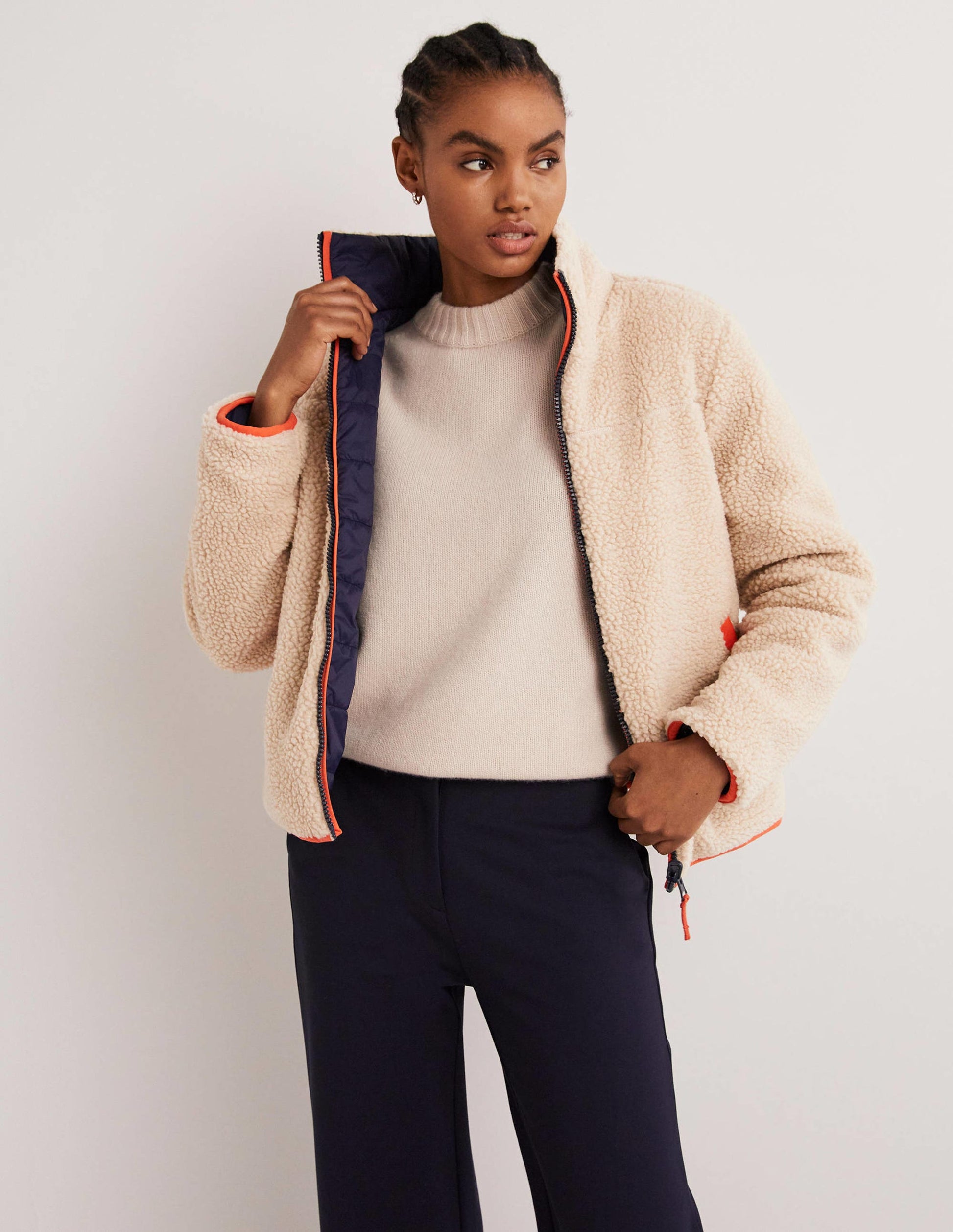 Reversible Borg Puffer Jacket-Navy and Tigerlily Red-6