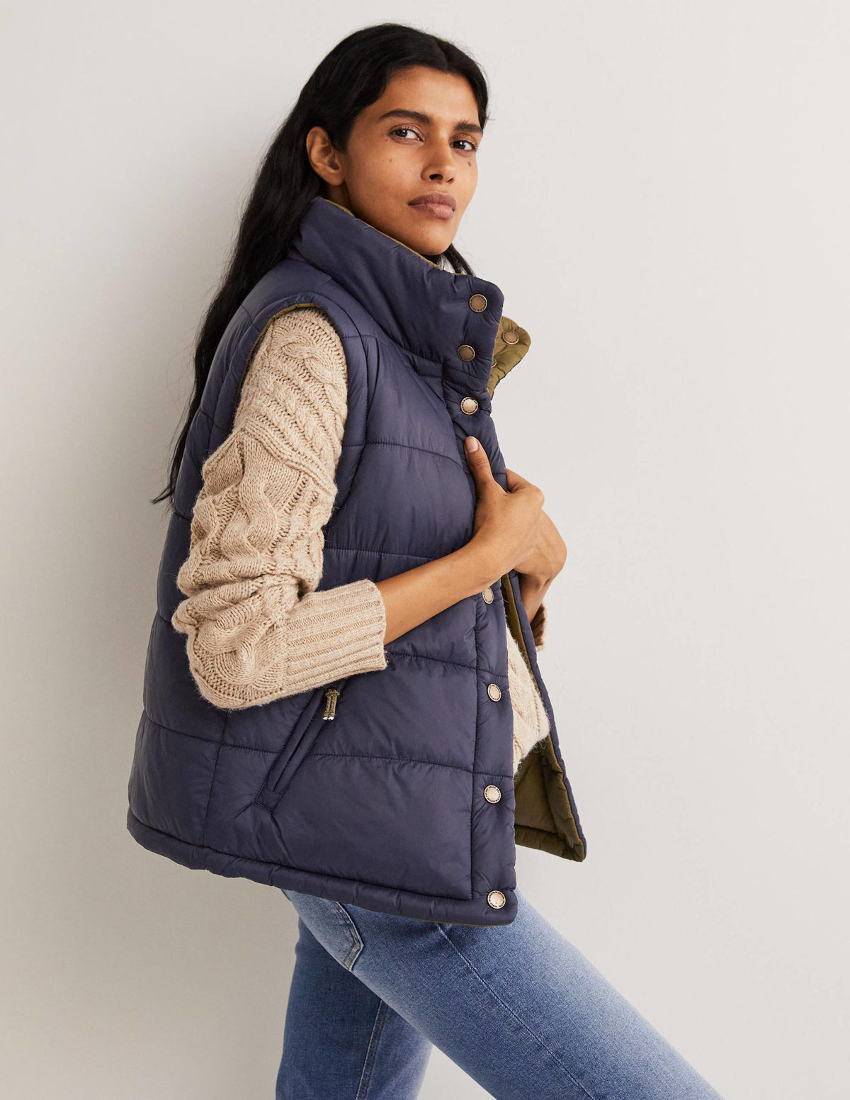 Reversible Gilet-Navy and Basil Green-4